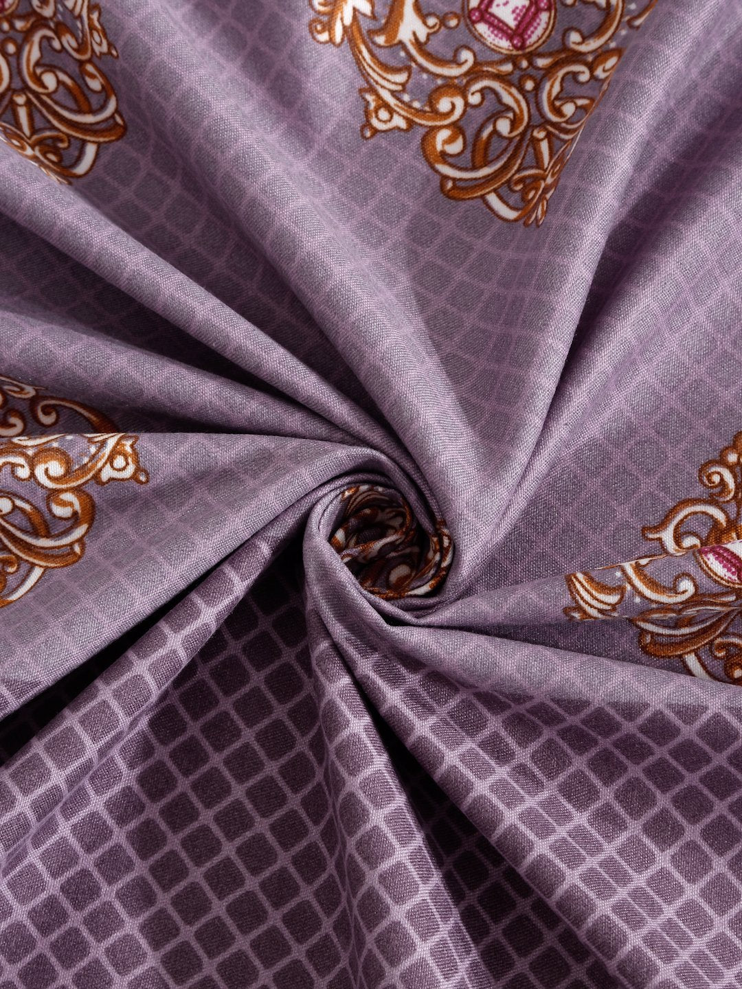 Purple Geometric 300 TC Cotton Blend Fiited Single Bedsheet with Pillow Cover