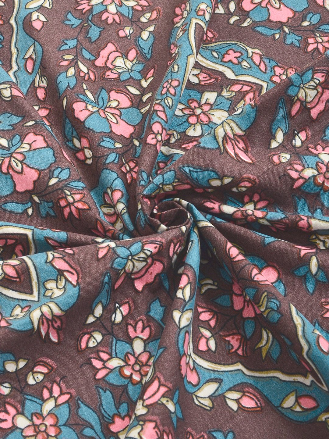 Brown Floral Cotton Blend Double Bedsheet with 2 Pillow Covers