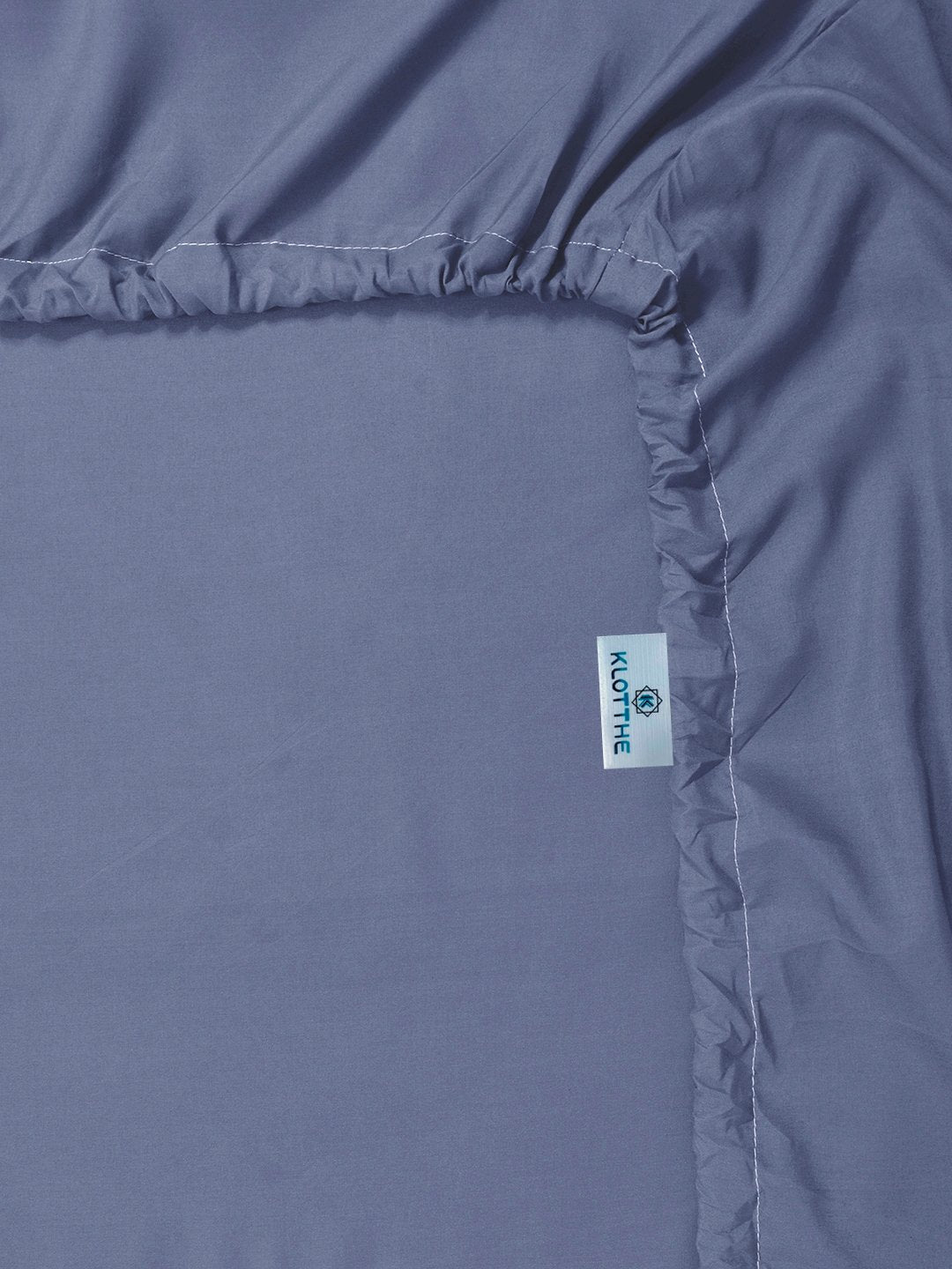 Blue Solid 300 TC Cotton Blend Fitted Double Bedsheet with 4 Pillow Covers