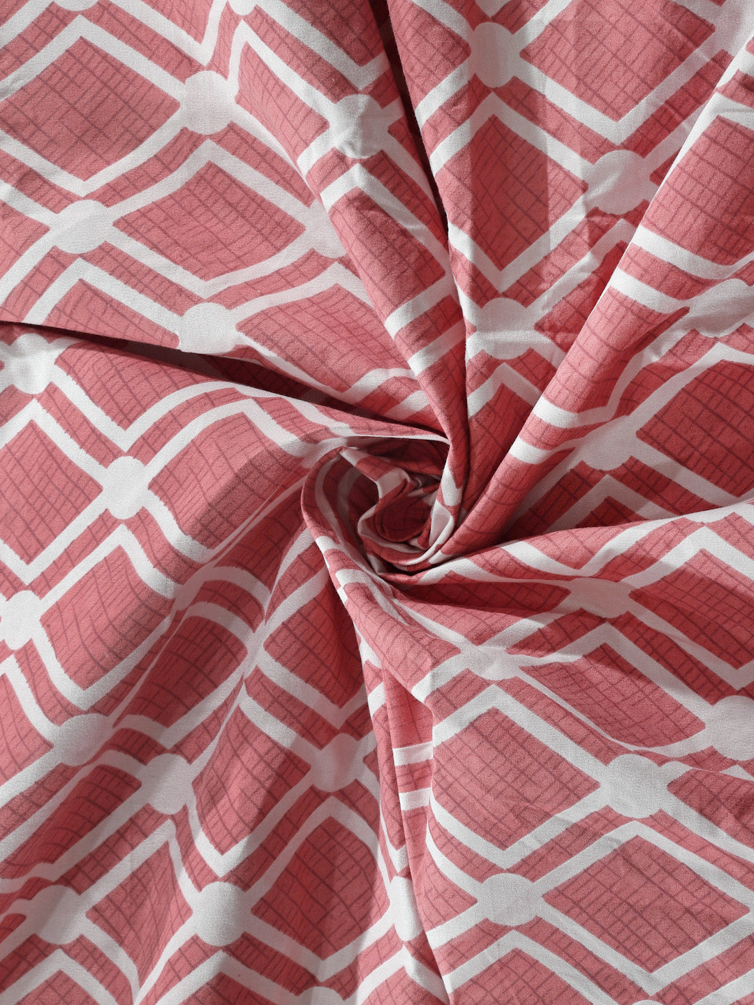 Klotthe Red Geometric 300 TC Cotton Blend Double Bedsheet with 2 Pillow Covers
