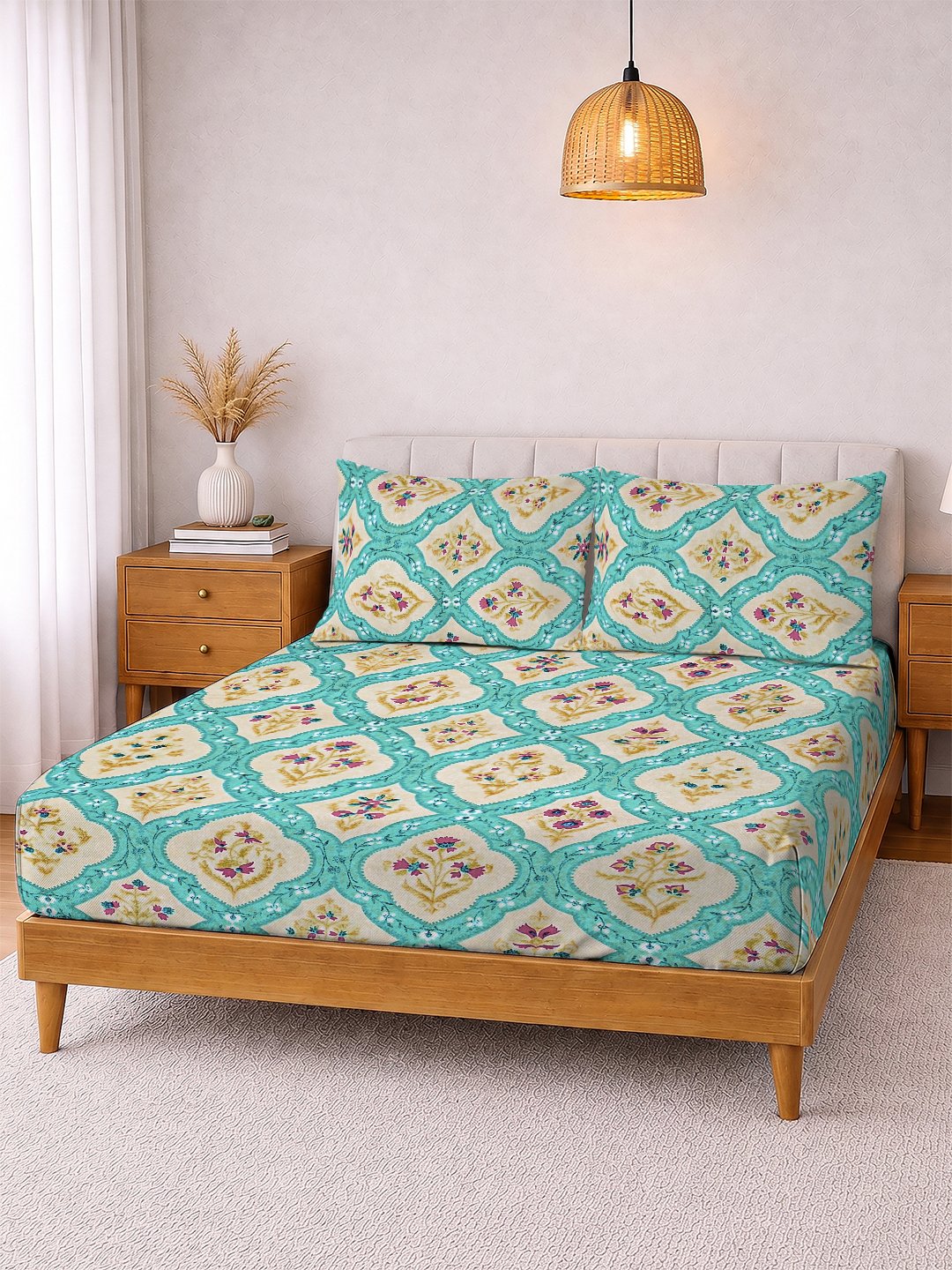 Multi Floral Cotton Blend Double Bedsheet with 2 Pillow Covers