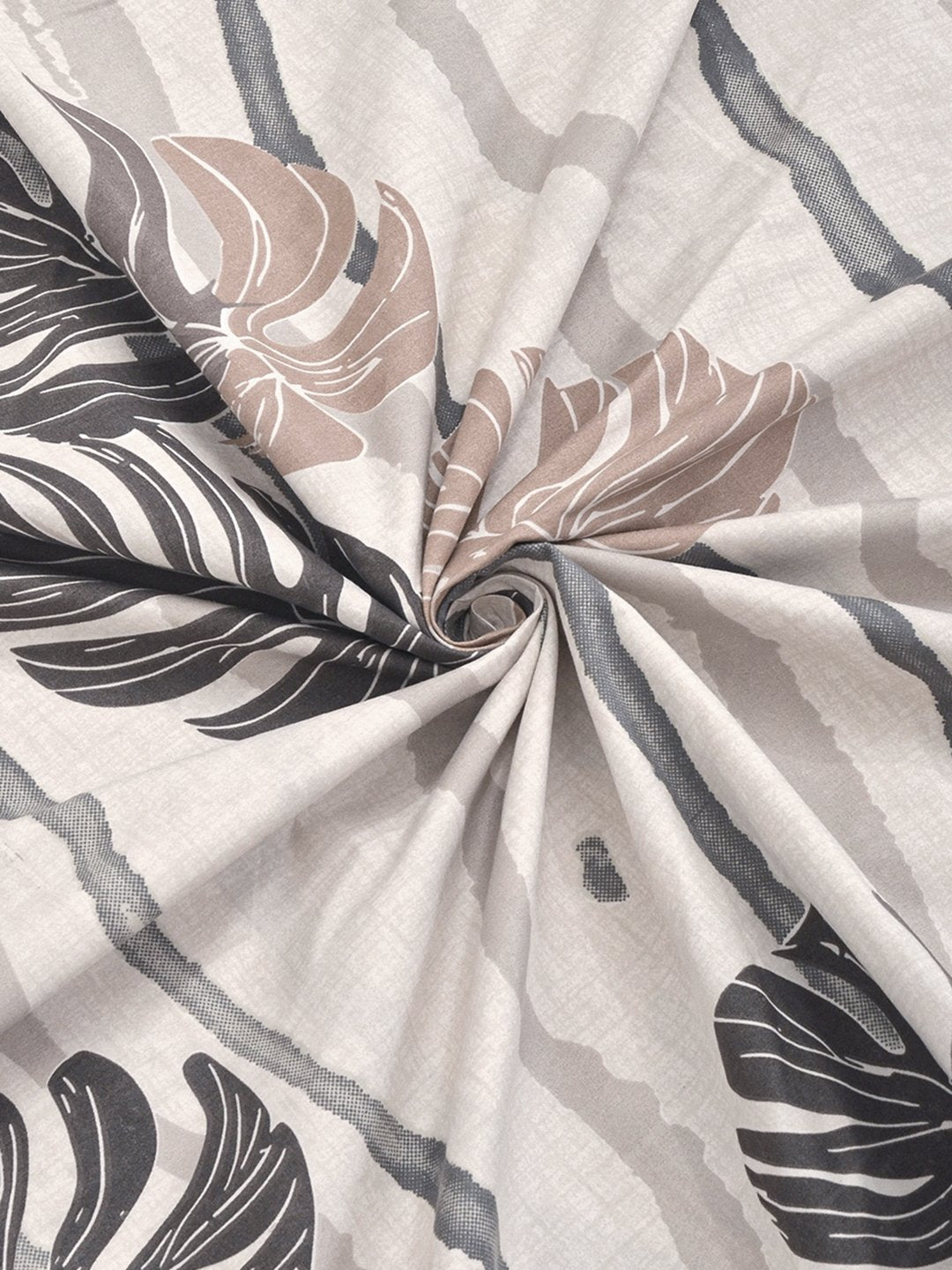Beige Floral 300 TC Cotton Blend Fitted Single Bedsheet with Pillow Cover