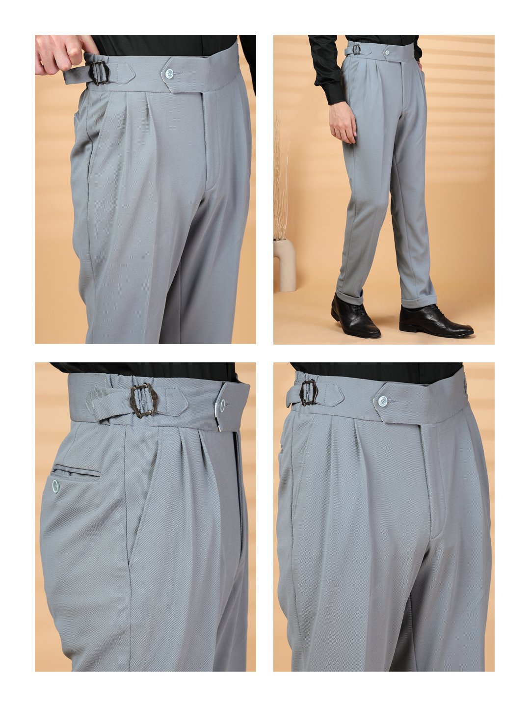 Grey Lycra Cotton Comfort-Fit Solid Regular Formal Trouser