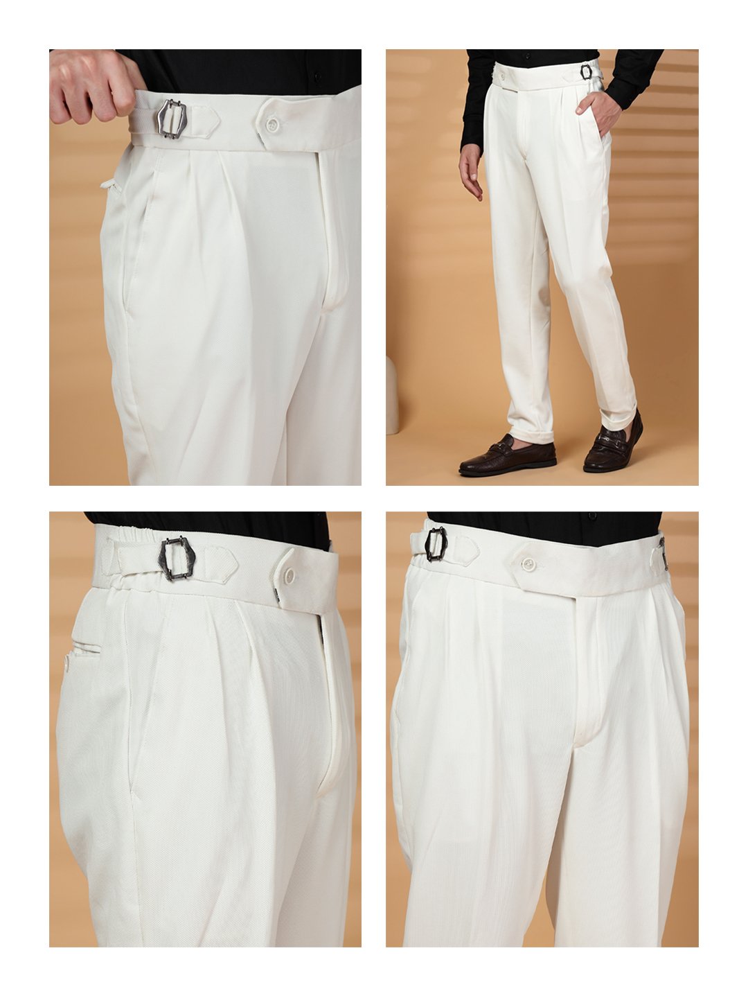 White Lycra Cotton Comfort-Fit Solid Regular Formal Trouser