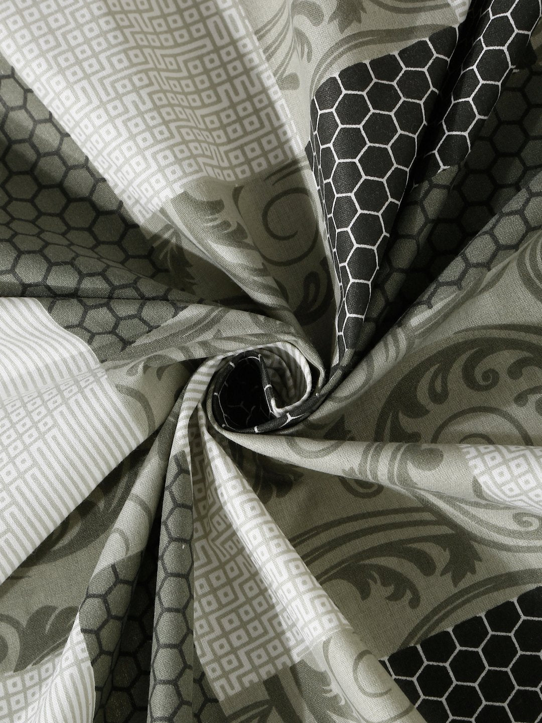 Olive Geometric 400 TC Pure Cotton Fitted Single Bedsheet with Pillow Cover