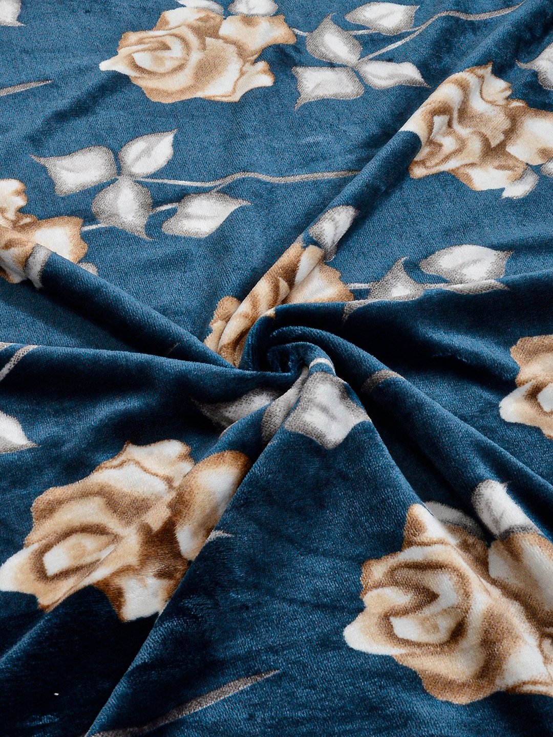 Turquoise Floral Super King Woolen Fitted Double Bedsheet with 2 Pillow Covers