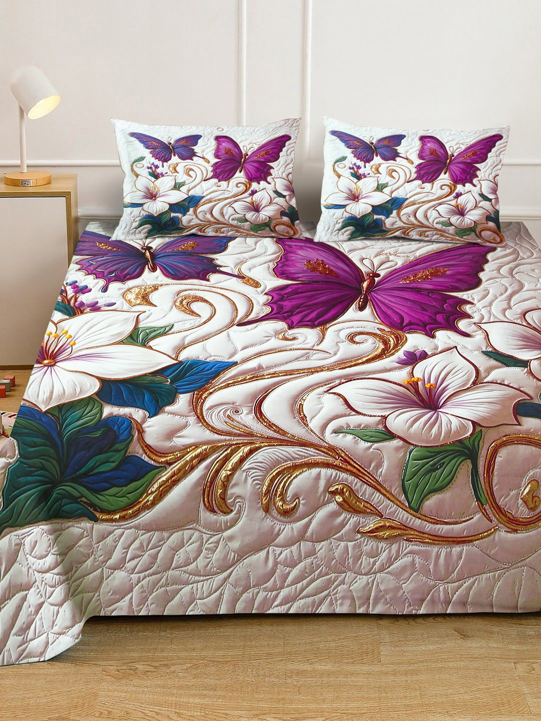 Multi Digital Floral Printed Cotton Blend Fitted Double Bedsheet with 2 Pillow Covers