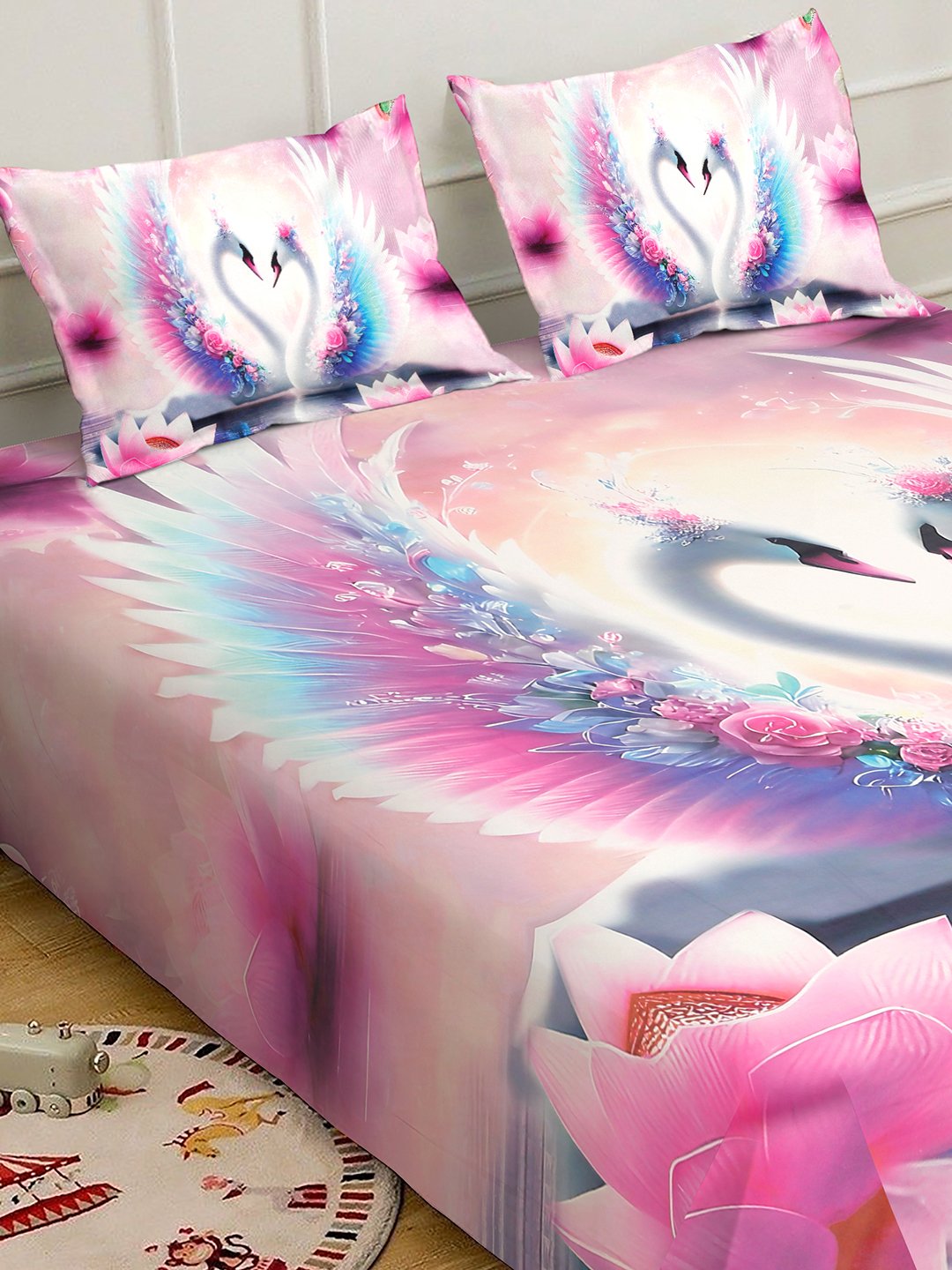 Multi 7D Animal Printed Cotton Blend Double Bedsheet with 2 Pillow Covers