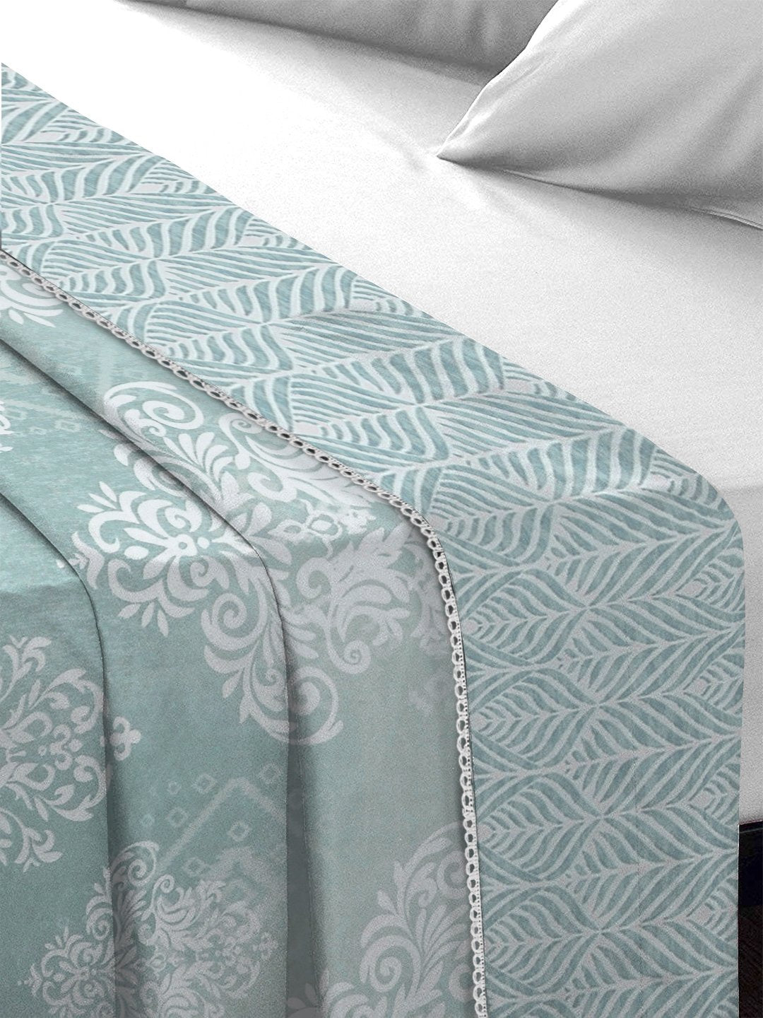 Grey Cotton Blend Floral Double Bed Dohar