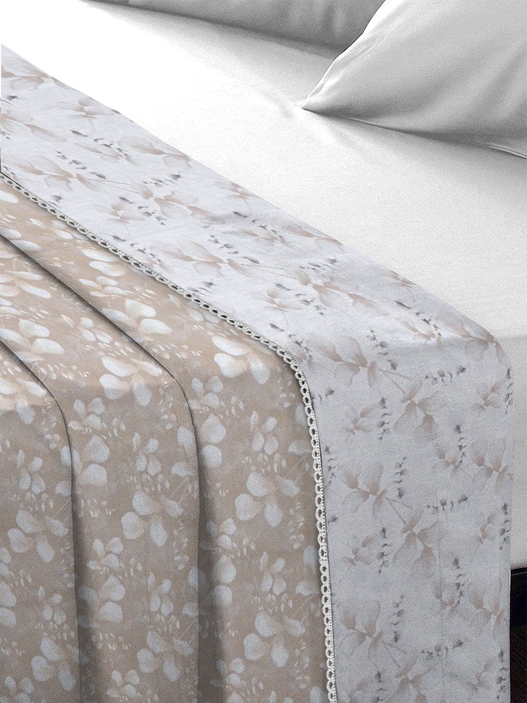 Beige Pure Cotton Floral Double Bed Dohar