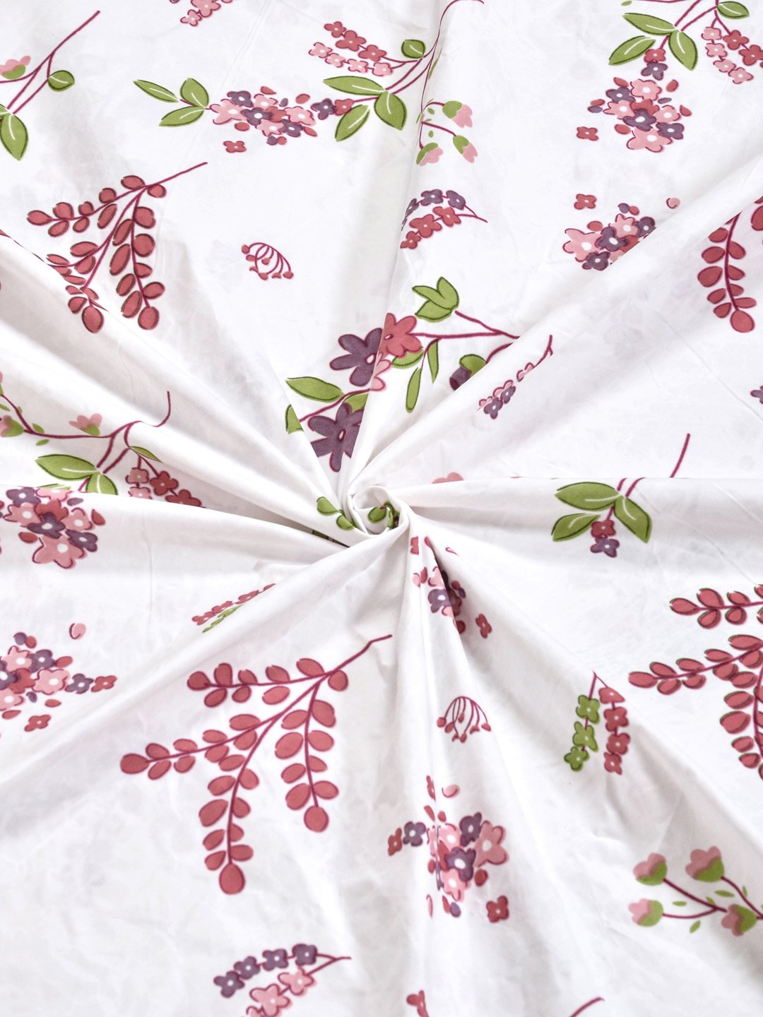 White Floral 300 TC Cotton Blend Single Bedsheet with Pillow Cover