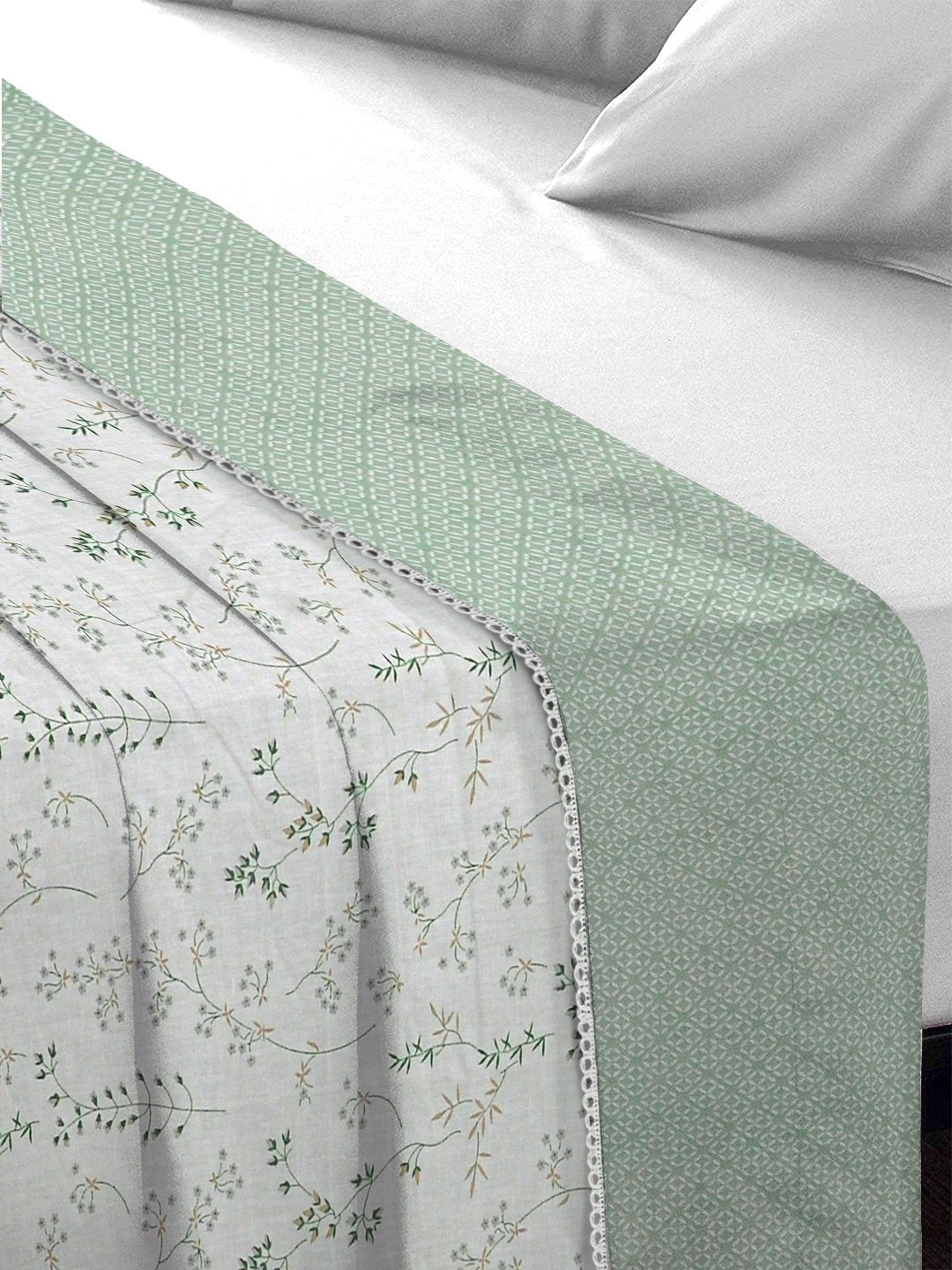 Green Pure Cotton Floral Double Bed Dohar