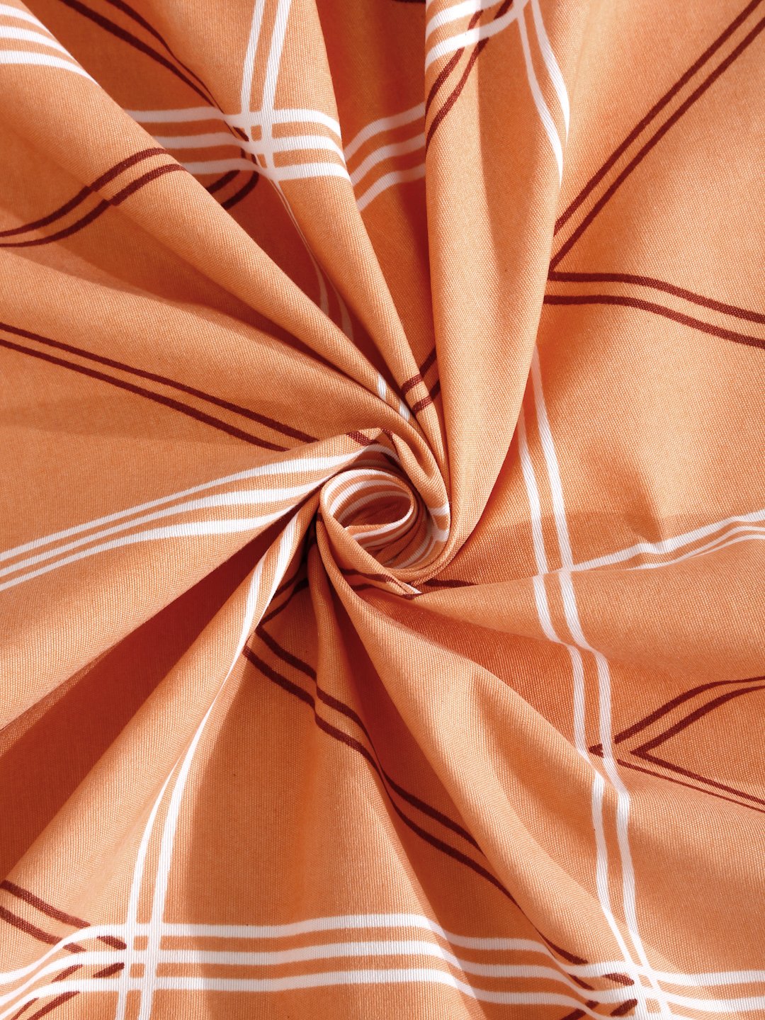 Orange Geometric 300 TC Cotton Blend Fitted Double Bedsheet in Book Fold Packing