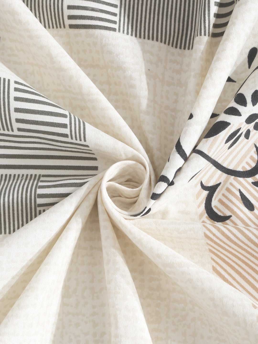 Cream Ethnic Motifs 300 TC Cotton Blend Fitted Single Bedsheet in Book Fold Packing