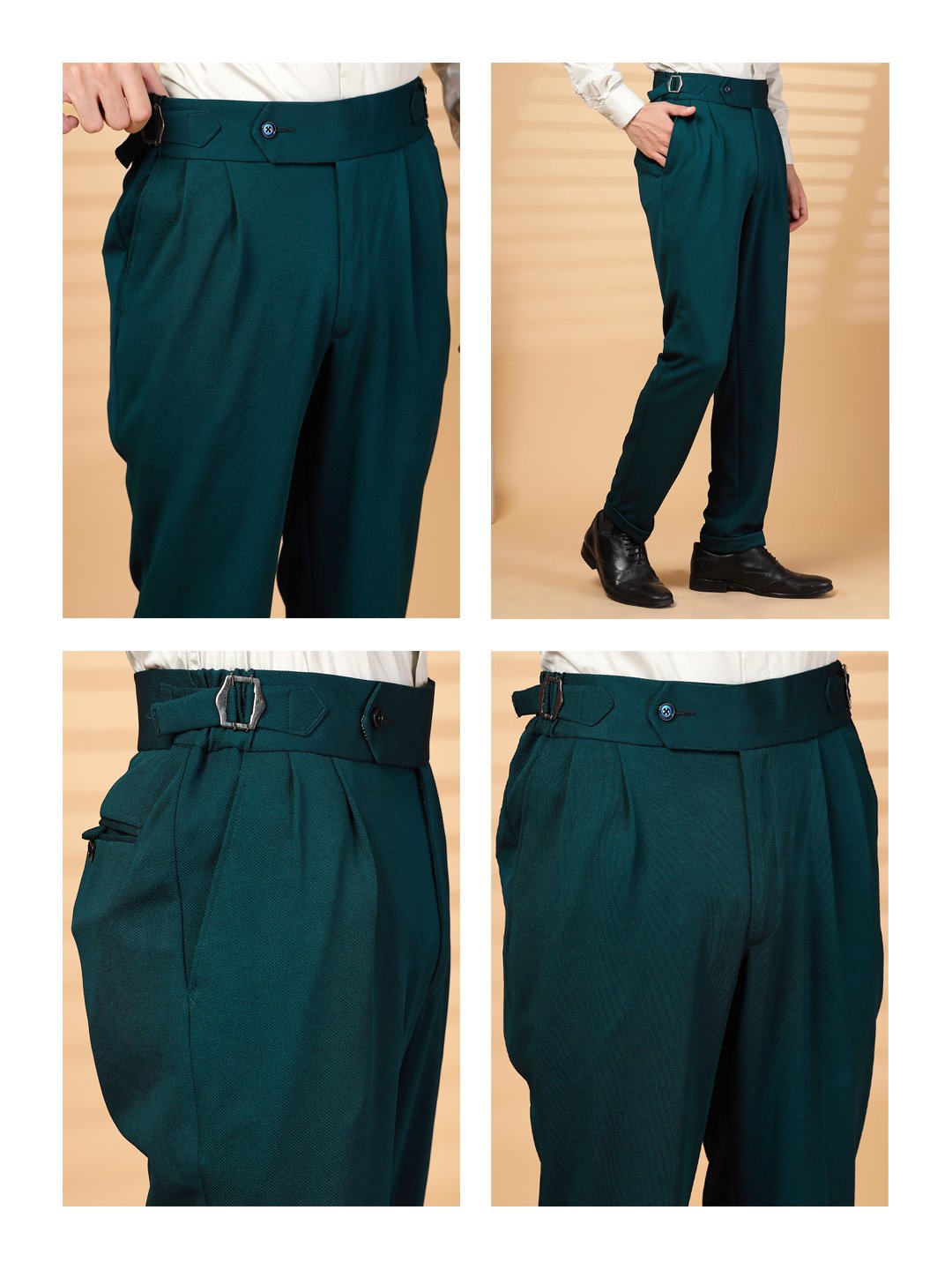 Green Lycra Cotton Comfort-Fit Solid Regular Formal Trouser