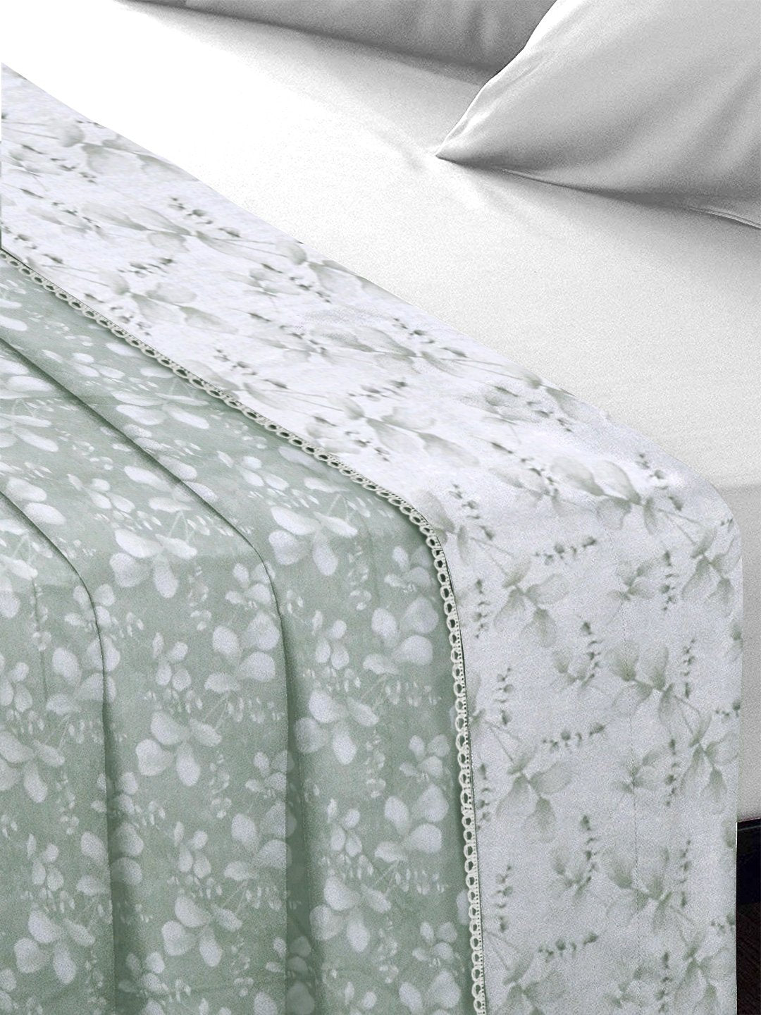 Green Pure Cotton Floral Double Bed Dohar
