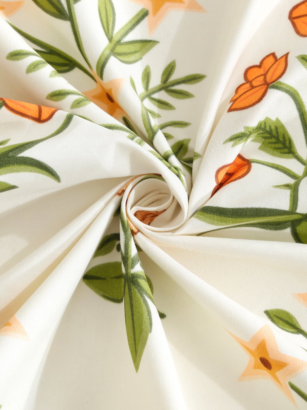 Cream Floral 300 TC Cotton Blend Fitted Double Bedsheet with 2 Pillow Covers