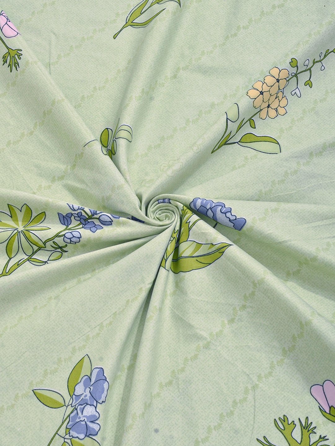 Green Floral 300 TC Cotton Blend Fitted Double Bedsheet with 2 Pillow Covers