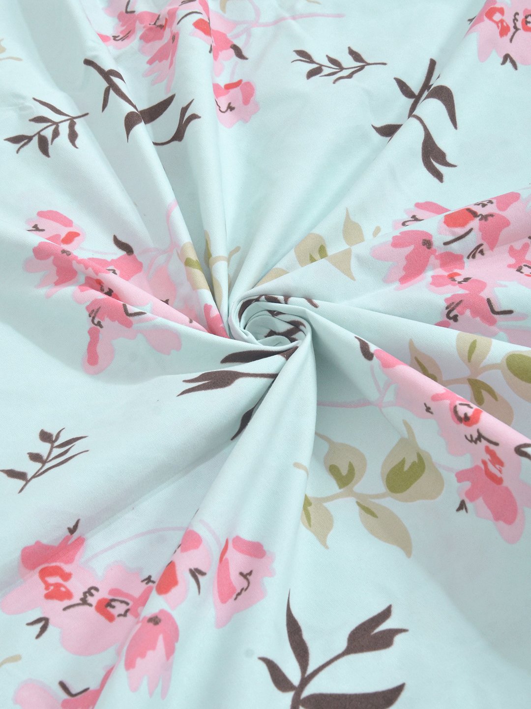 Green Floral 300 TC Cotton Blend Single Bedsheet with Pillow Cover