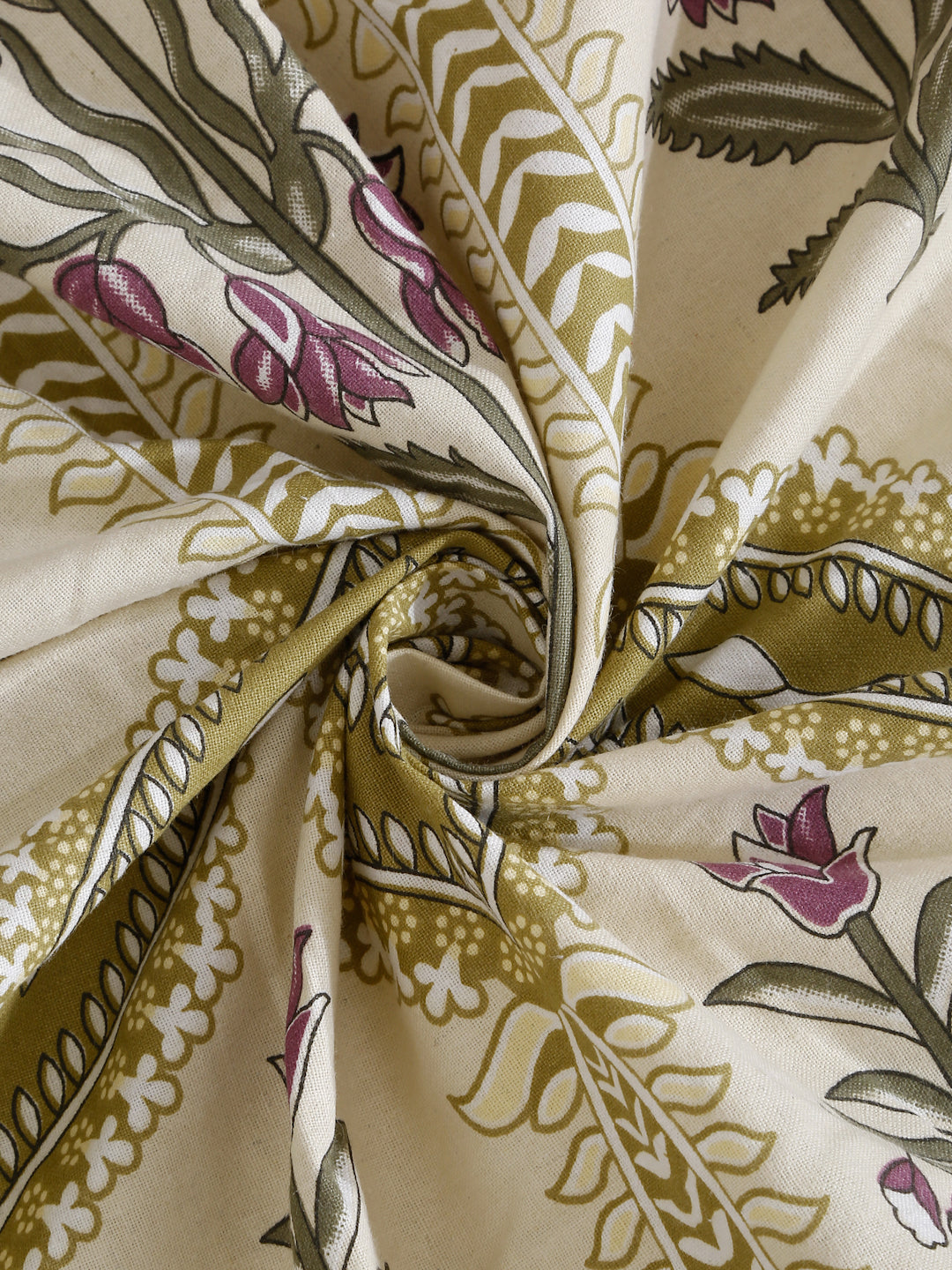 Klotthe Olive Floral 400 TC Pure Cotton Single Bedsheet with Pillow Cover