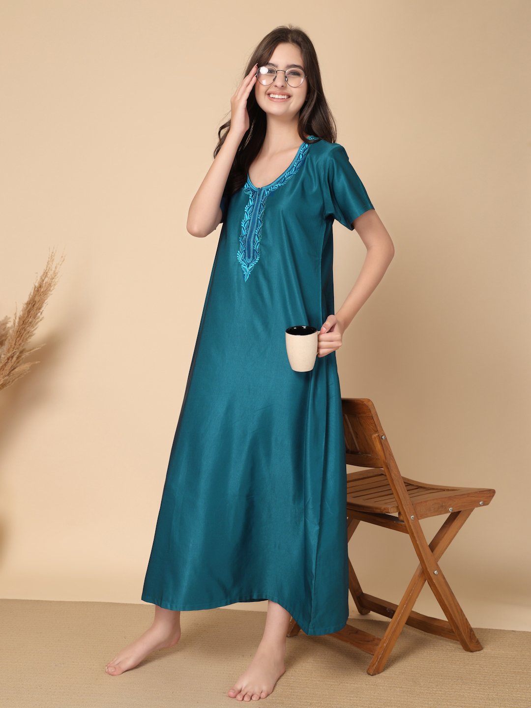 Turquoise Solid Soft Feel Cotton Blend Maxi