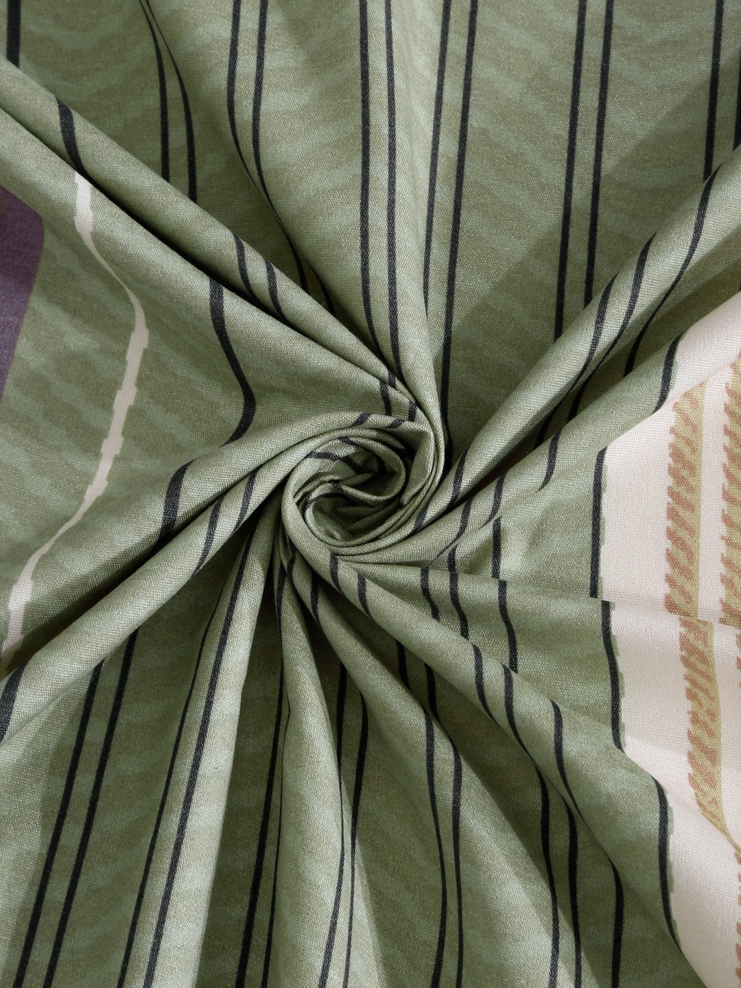 Green Striped 300 TC Cotton Blend Double Bedsheet with 2 Pillow Covers