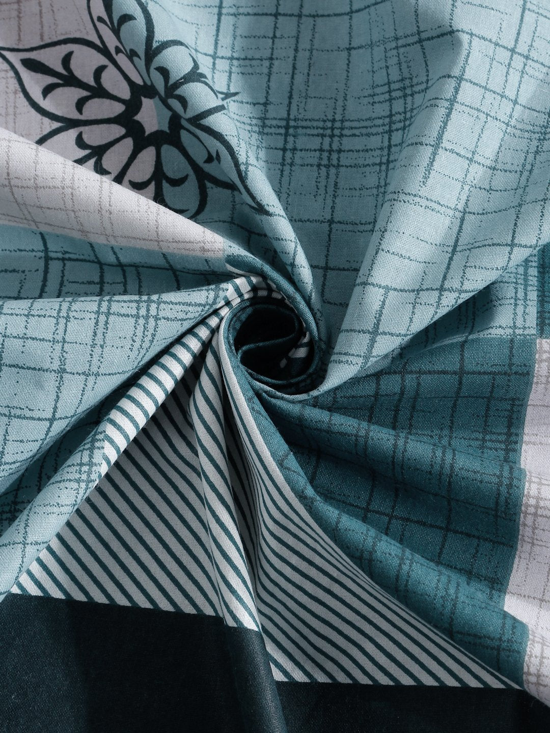 Blue Geometric 400 TC Pure Cotton Fitted Single Bedsheet with Pillow Cover