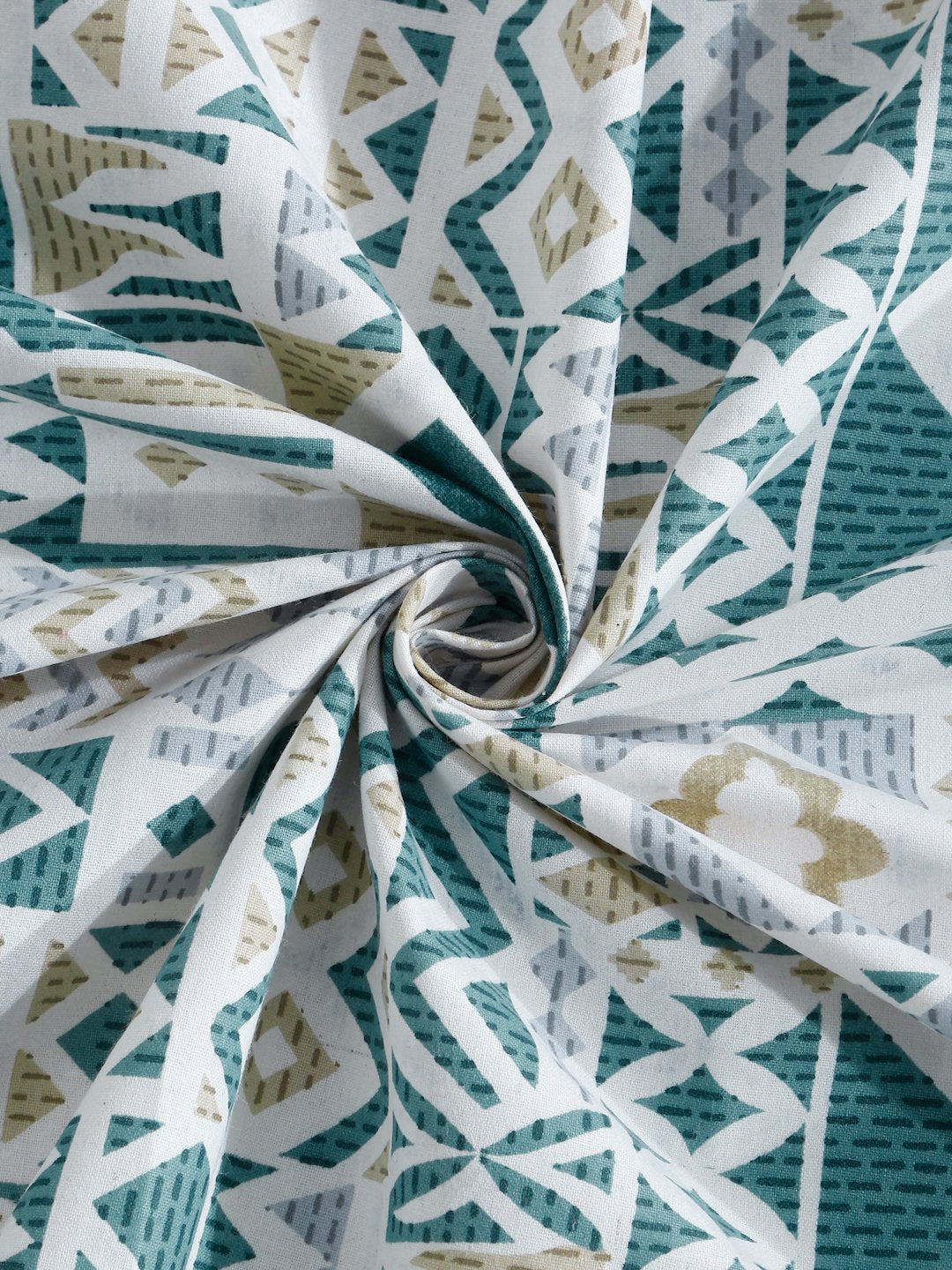 Green Geometric 400 TC Pure Cotton Fitted Single Bedsheet with Pillow Cover