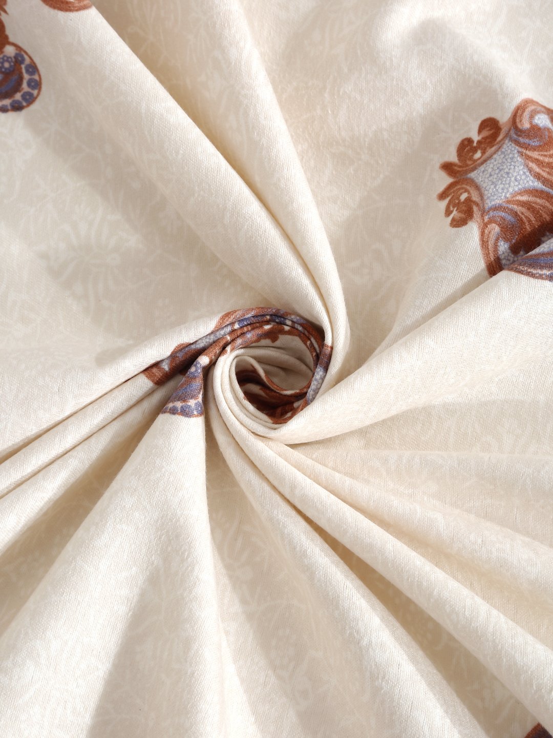 Cream Floral 300 TC Cotton Blend Fiited Single Bedsheet with Pillow Cover