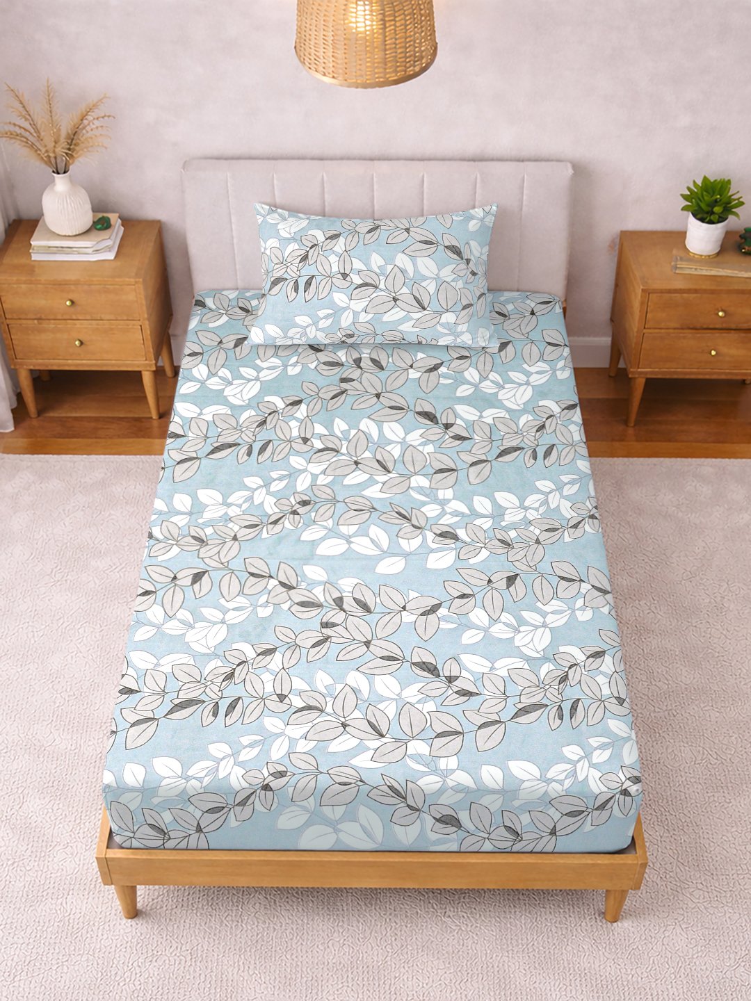Multi Floral Cotton Blend Fitted Single Bedsheet with Pillow Cover