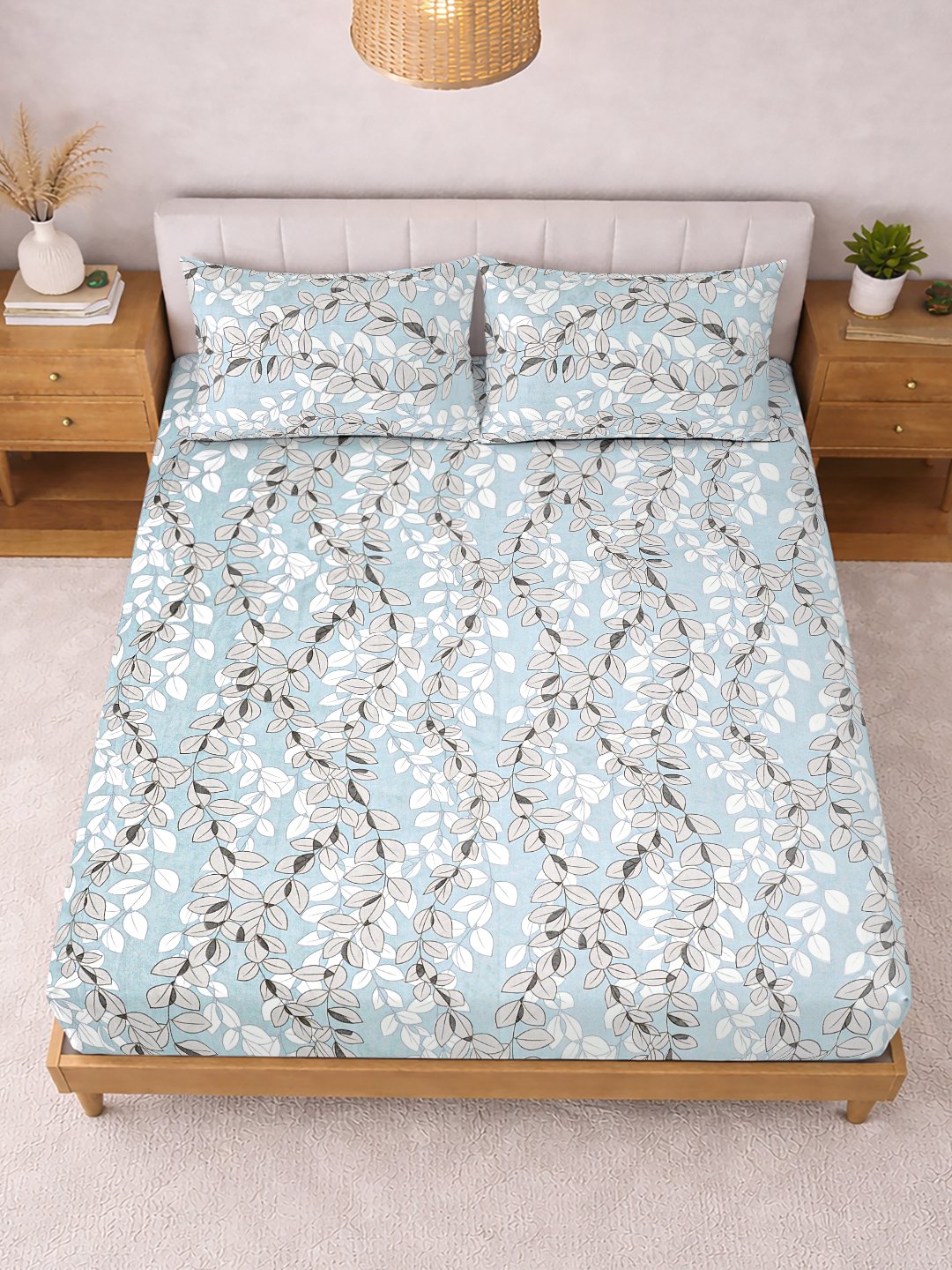 Multi Floral Cotton Blend Double Bedsheet with 2 Pillow Covers