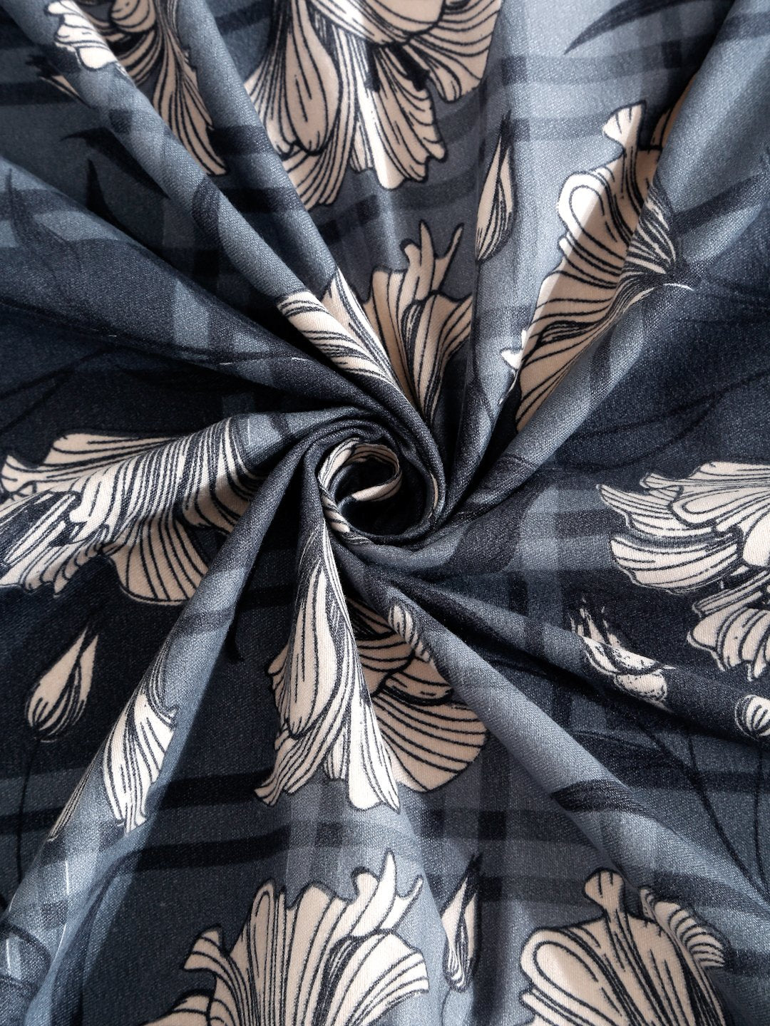 Grey Floral  300 TC Cotton Blend Fitted Double Bedsheet with 2 Pillow Covers