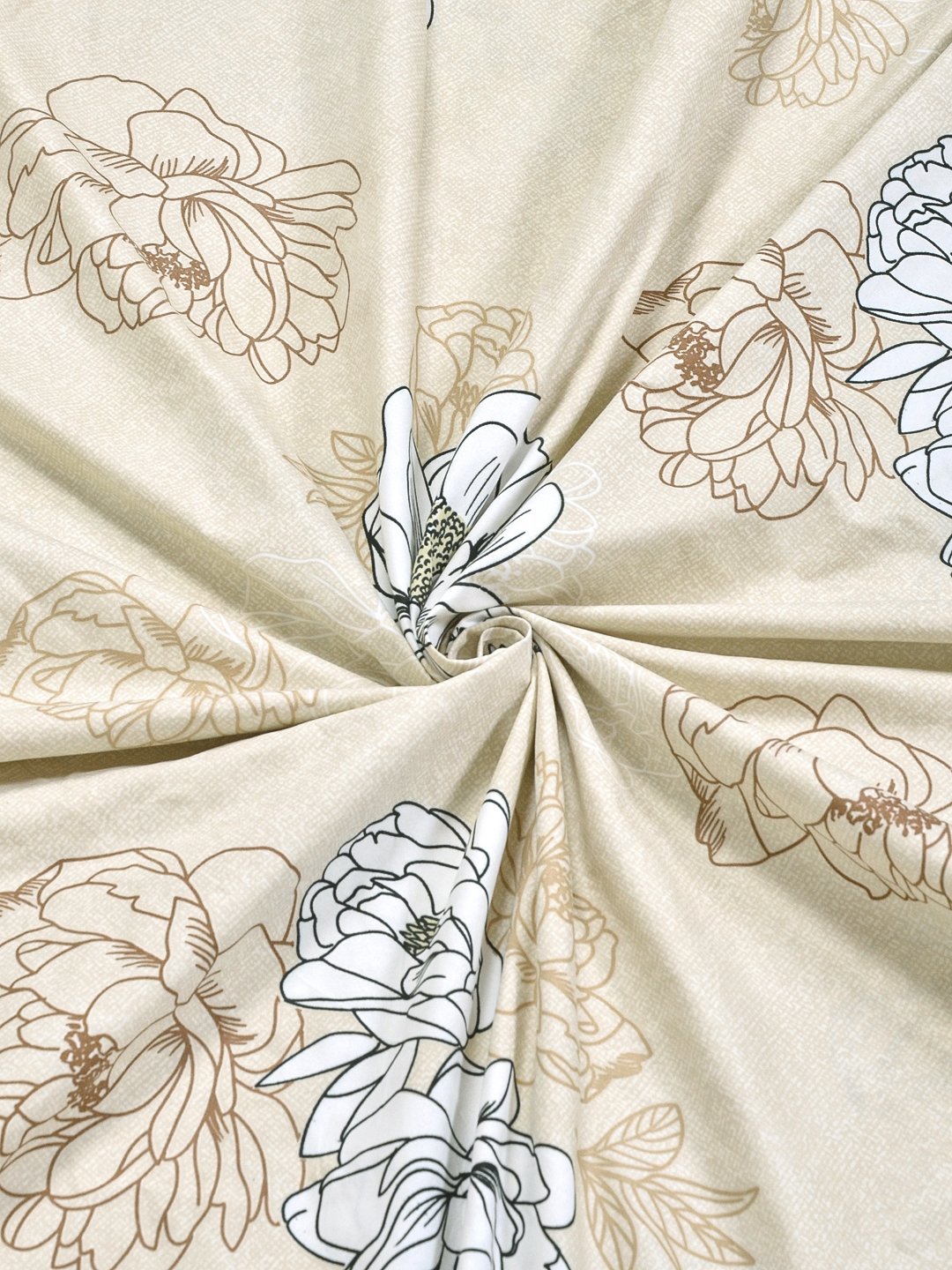 Cream Floral 300 TC Cotton Blend Fitted Single Bedsheet with Pillow Cover