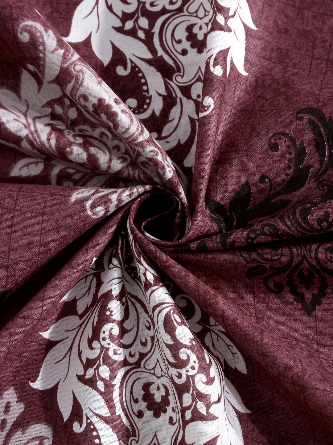 Maroon Floral 400 TC Pure Cotton Fitted Double Bedsheet with 2 Pillow Covers