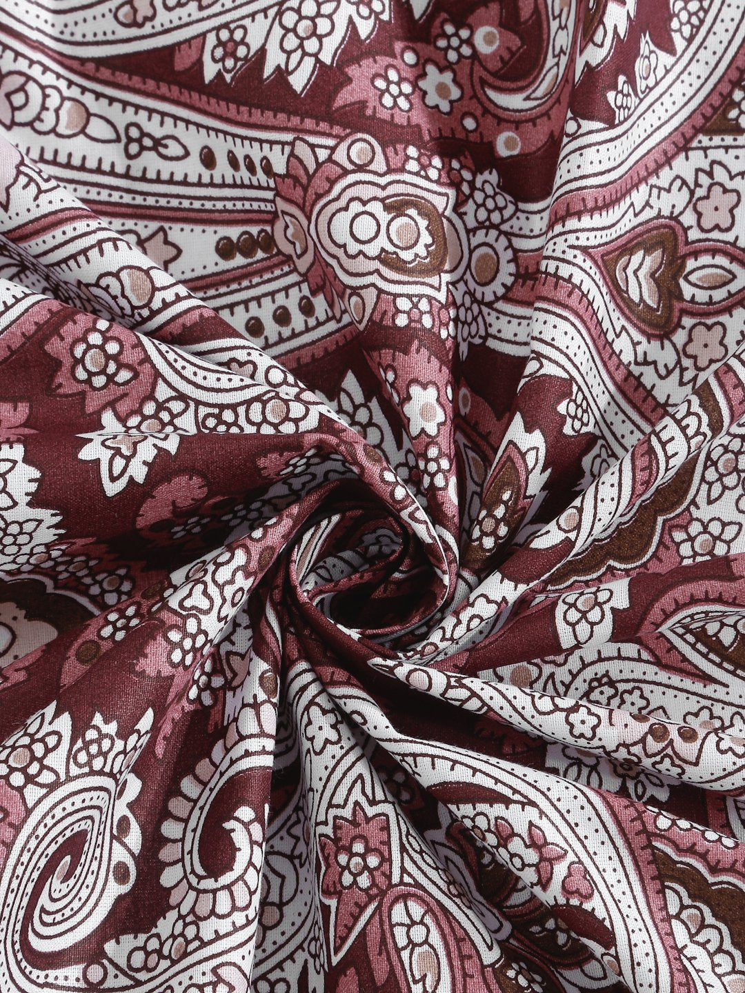 Maroon Floral 400 TC Pure Cotton Fitted Double Bedsheet with 2 Pillow Covers