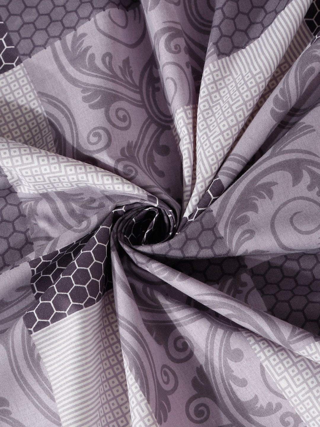 Purple Geometric 400 TC Pure Cotton Fitted Double Bedsheet with 2 Pillow Covers