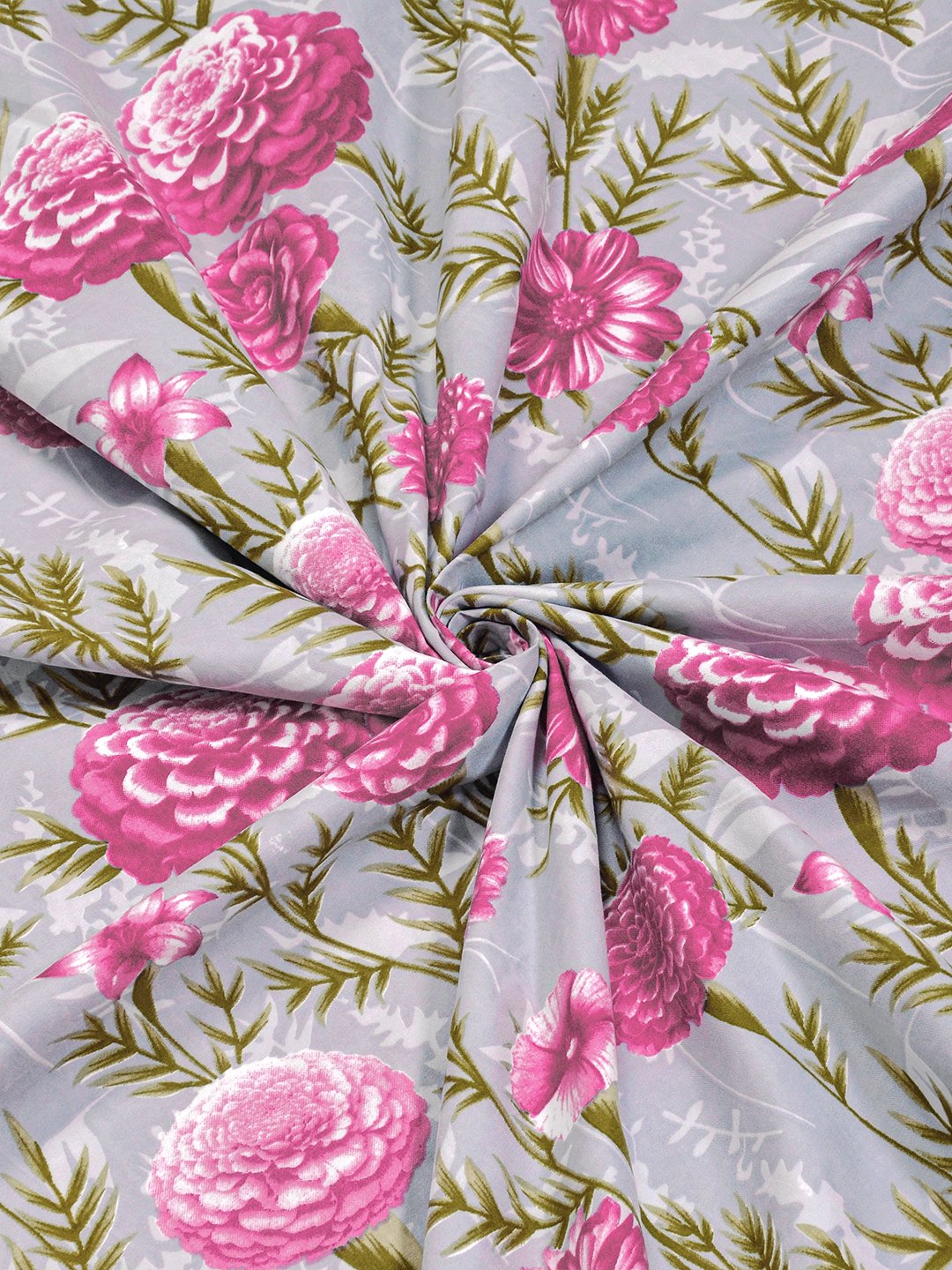 Pink Floral 300 TC Cotton Blend Fitted Double Bedsheet with 2 Pillow Covers