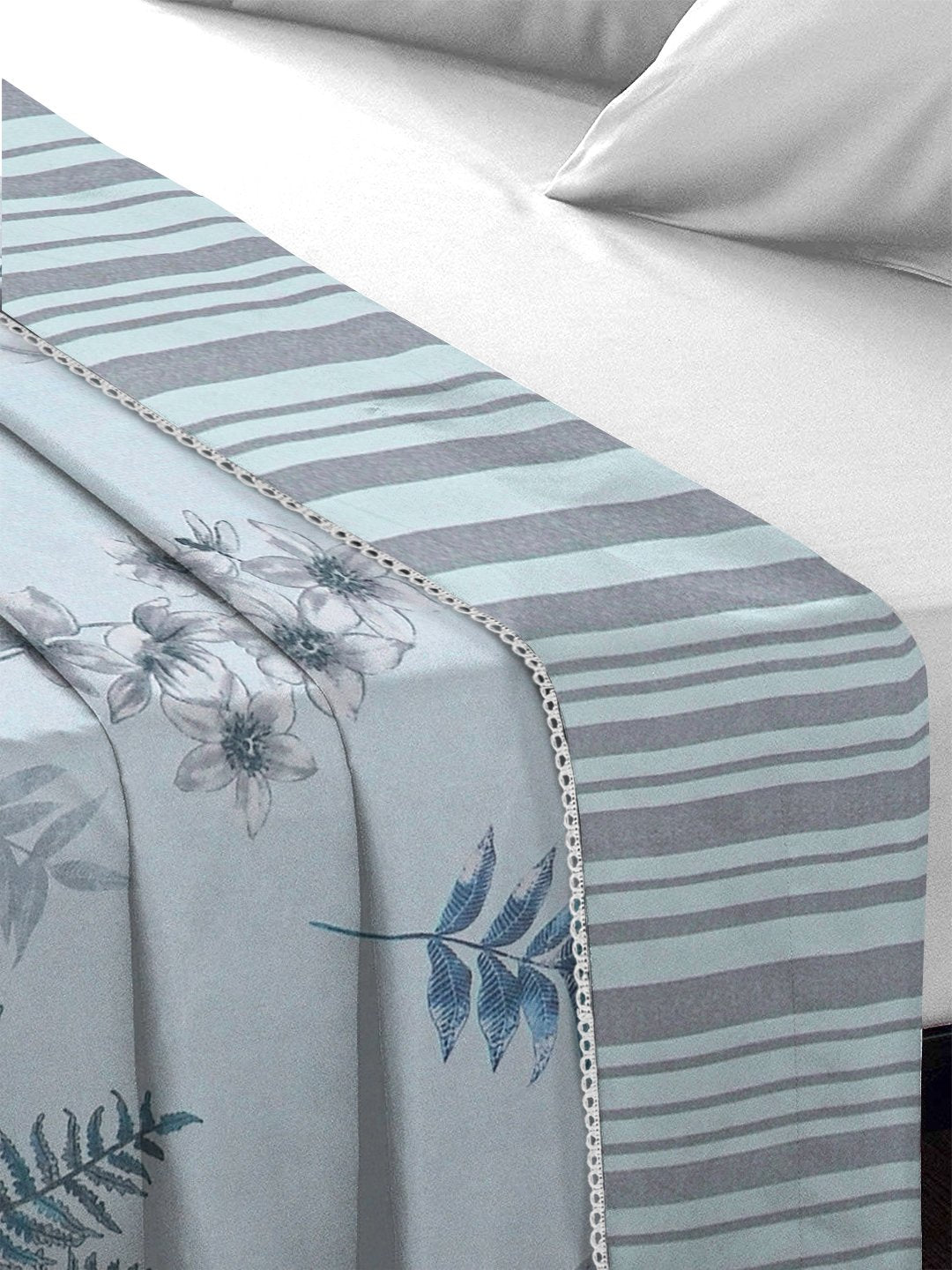 Grey Cotton Blend Floral Double Bed Dohar