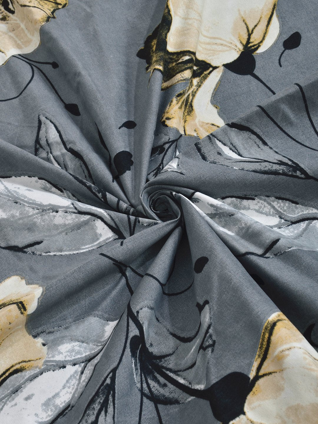 Grey Floral 300 TC Cotton Blend Single Bedsheet with Pillow Cover