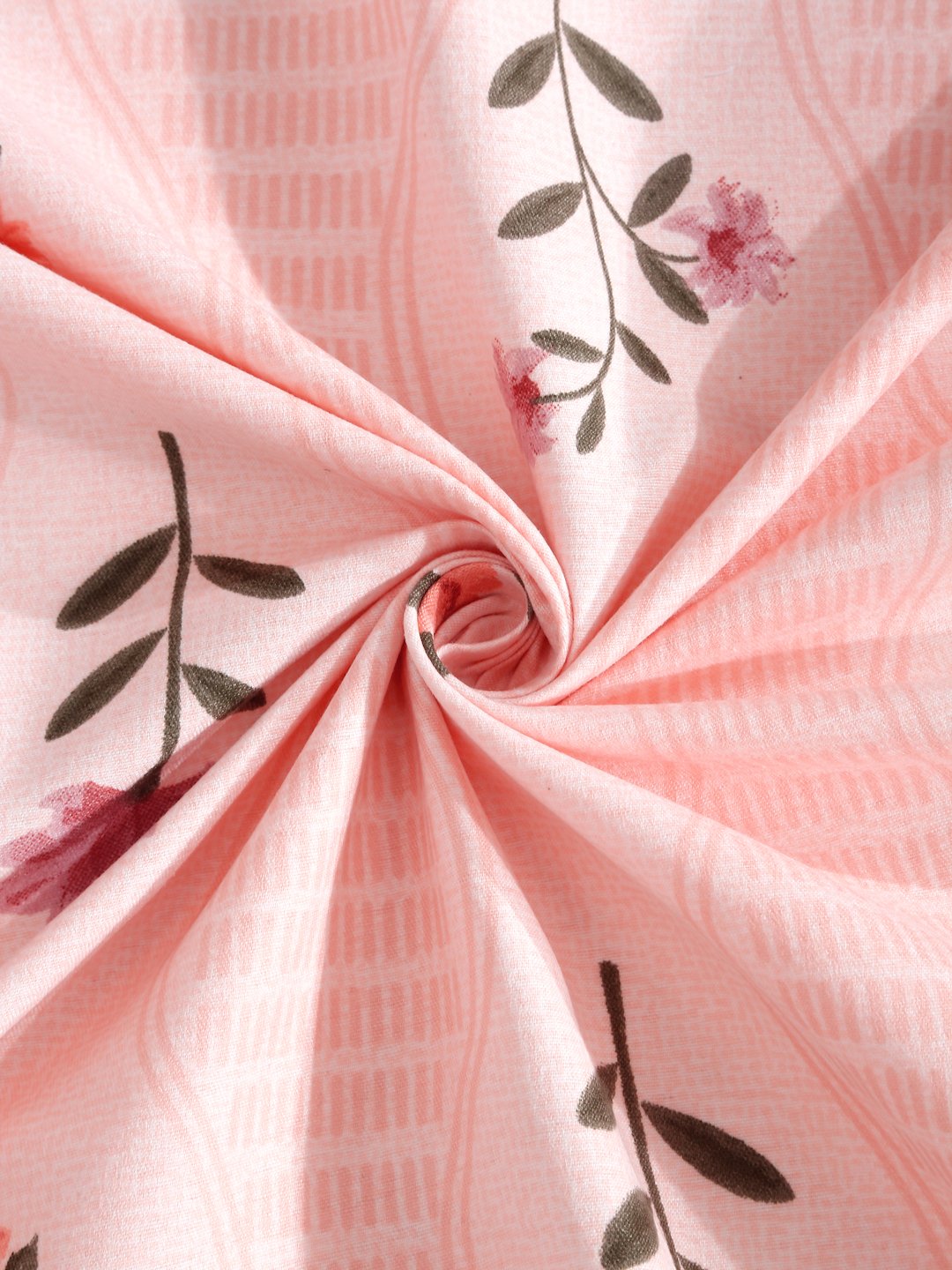 Pink Floral 300 TC Cotton Blend Fitted Single Bedsheet Set in Book Fold Packing