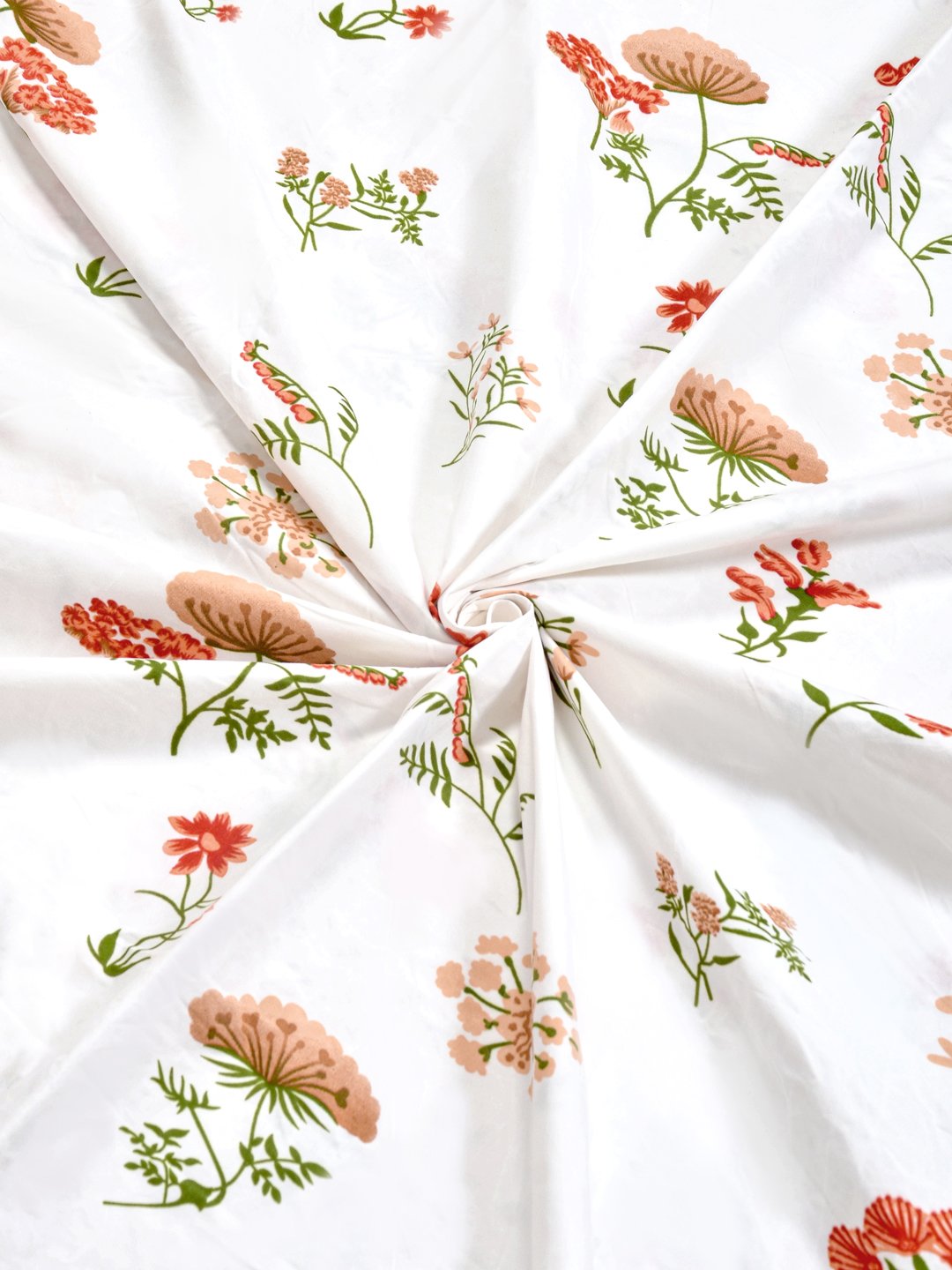 White Floral 300 TC Cotton Blend Fitted Single Bedsheet with Pillow Cover