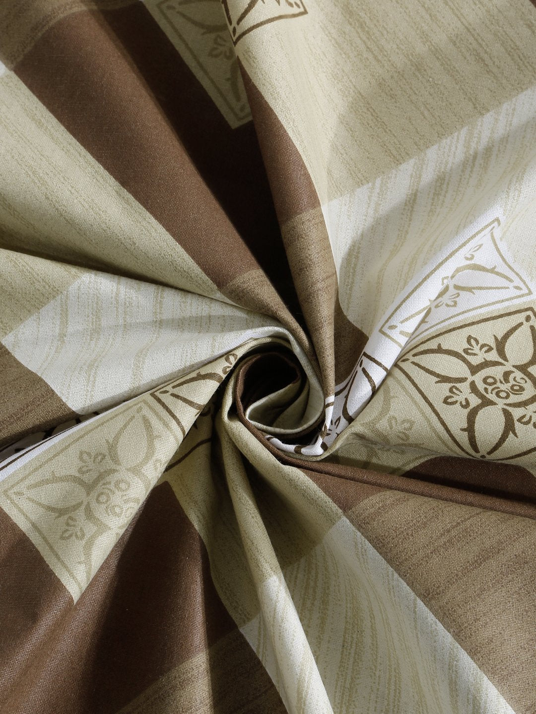 Brown Geometric 400 TC Pure Cotton Super King Fitted Double Bedsheet with 2 Pillow Covers