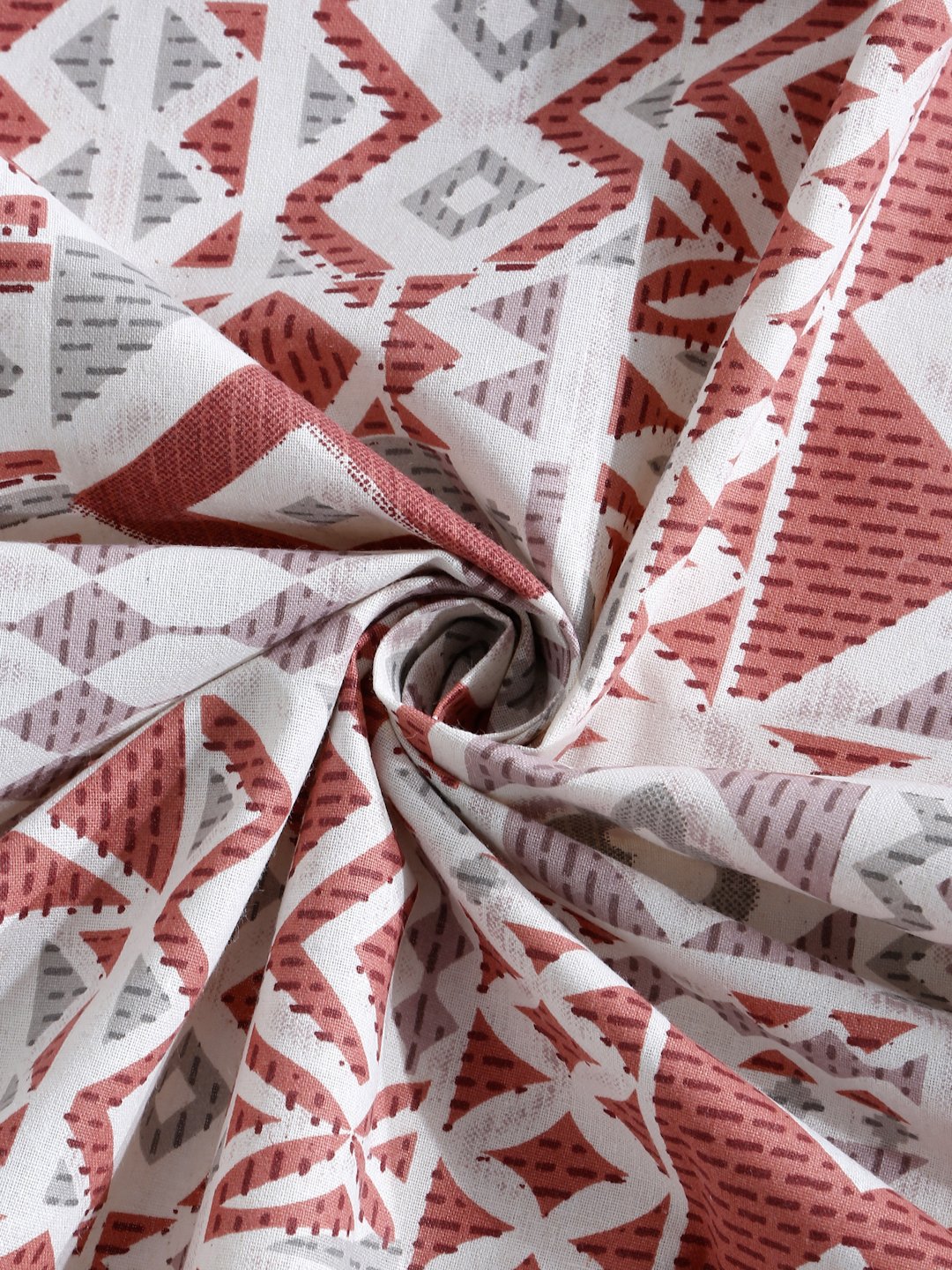 Red Geometric 400 TC Pure Cotton Fitted Single Bedsheet with Pillow Cover