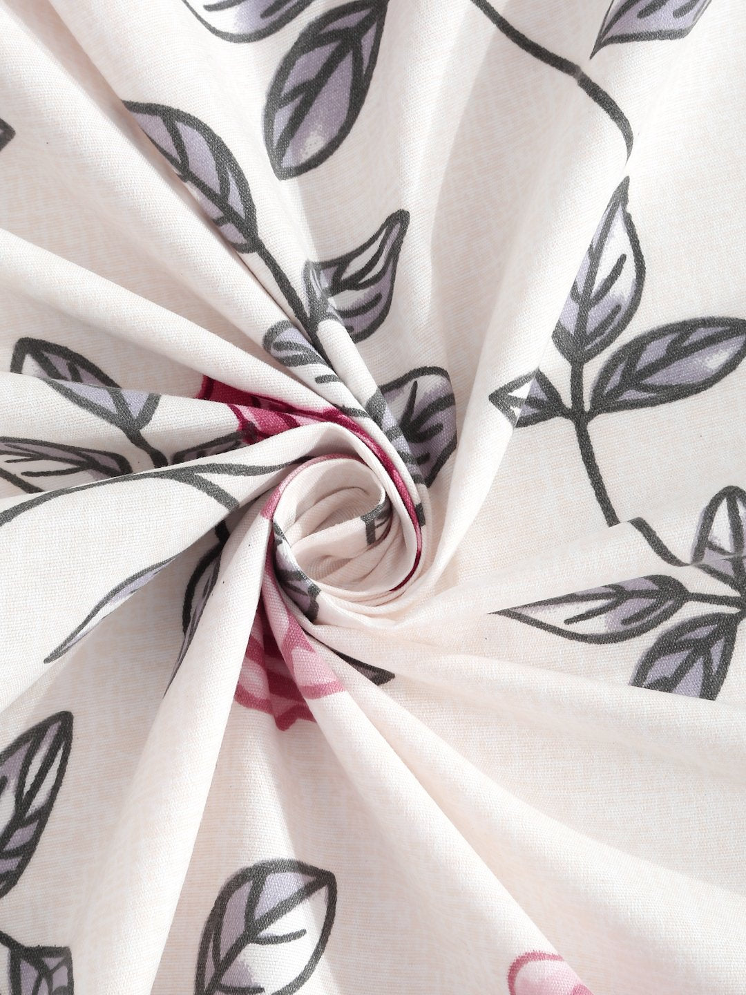 Cream Floral 300 TC Cotton Blend Fitted Double Bedsheet with 2 Pillow Covers