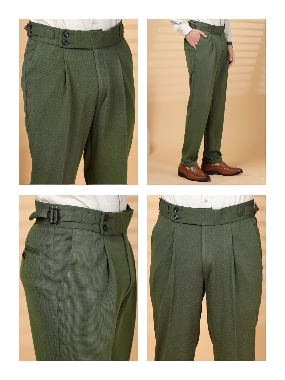 Olive Lycra Cotton Solid Smart Fit Formal Trouser