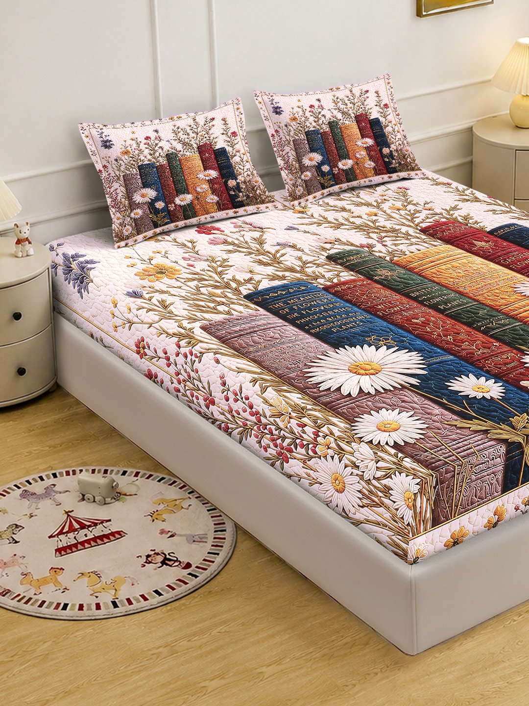 Digital Printed Multi Floral Cotton Blend Double Bedsheet with 2 Pillow Covers