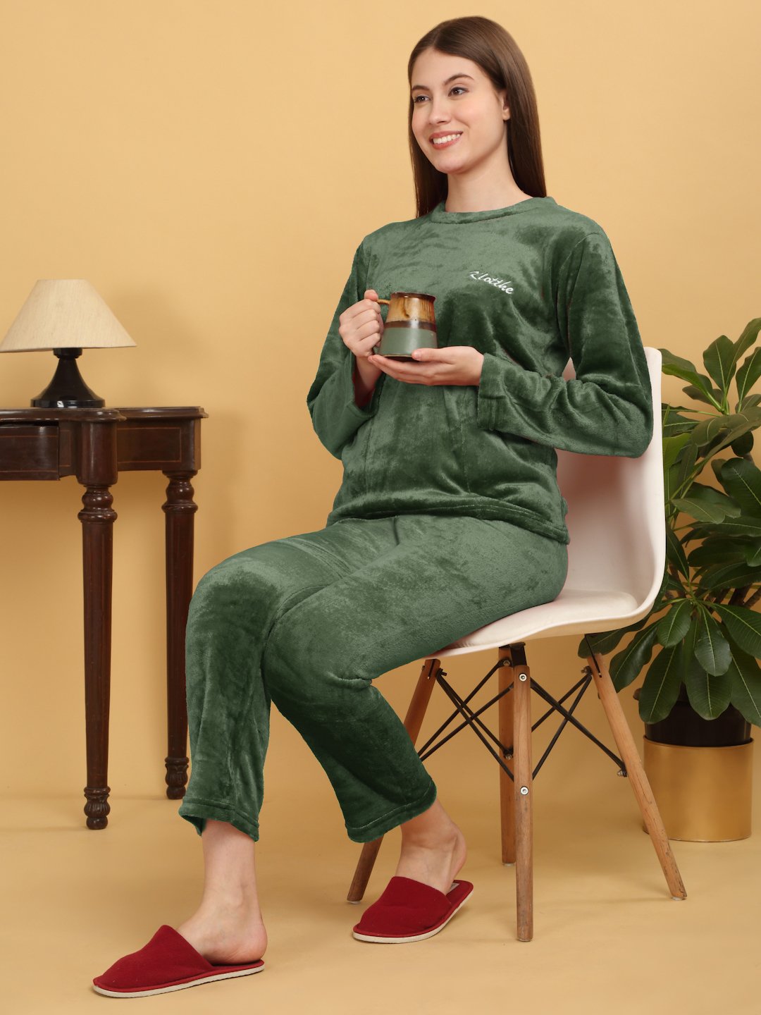 Klotthe Women Green Solid Woolen Night Suit