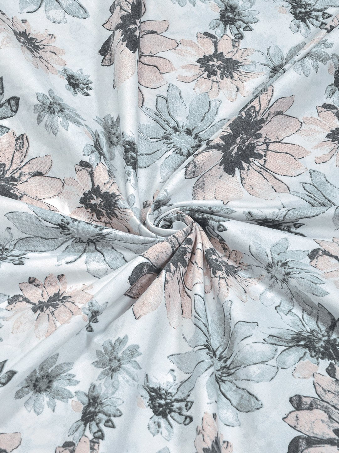 White Floral 300 TC Cotton Blend Fitted Single Bedsheet with Pillow Cover