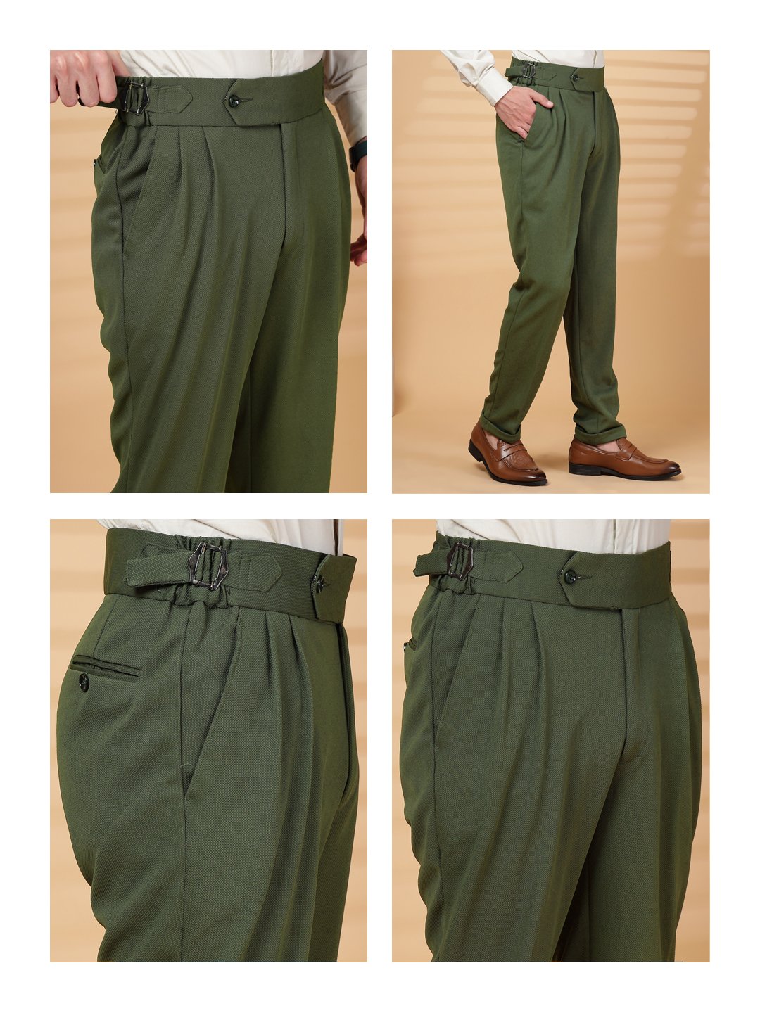 Olive Lycra Cotton Comfort-Fit Solid Regular Formal Trouser