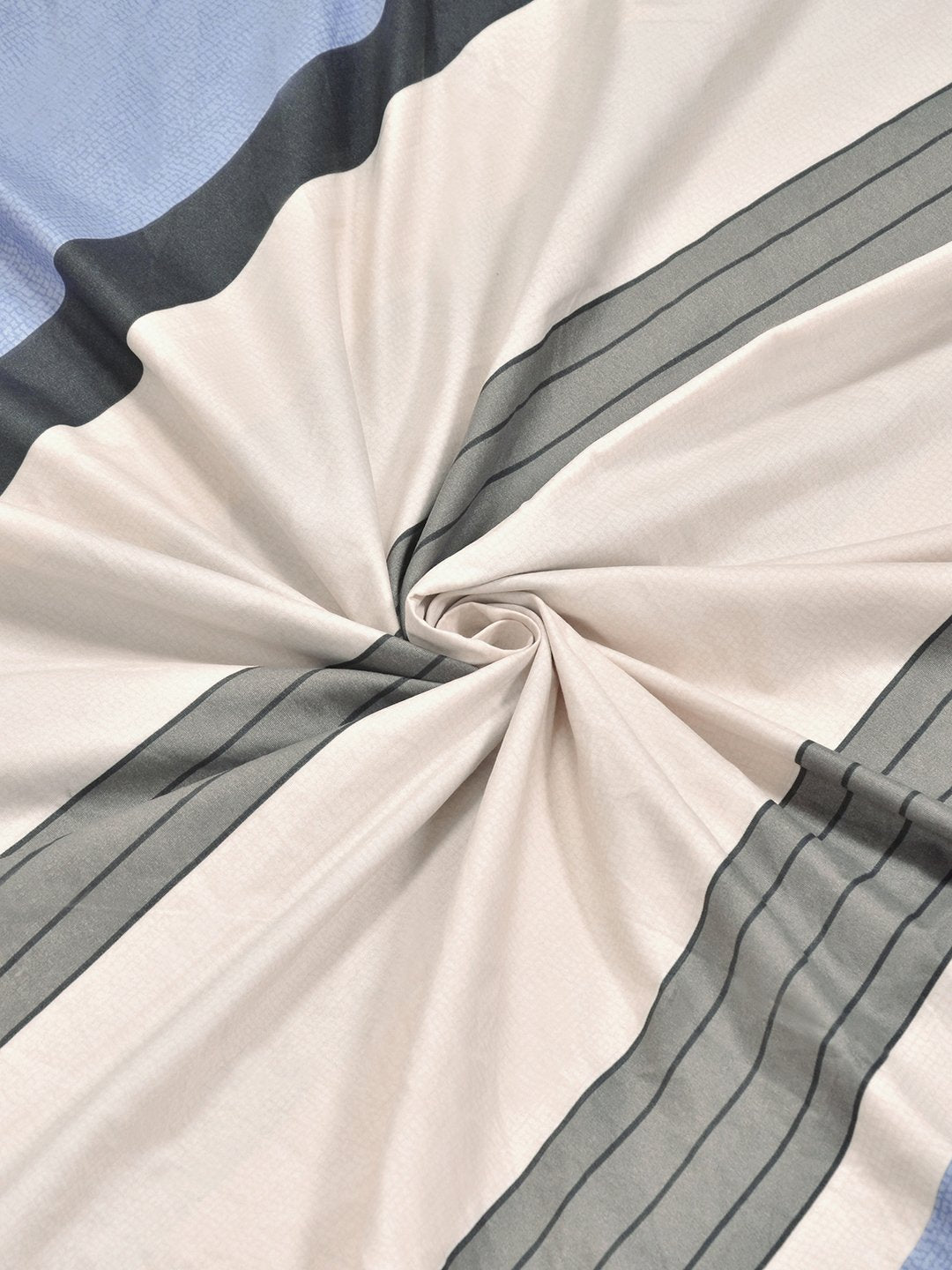 Multi Striped 300 TC Cotton Blend Fitted Single Bedsheet with Pillow Cover